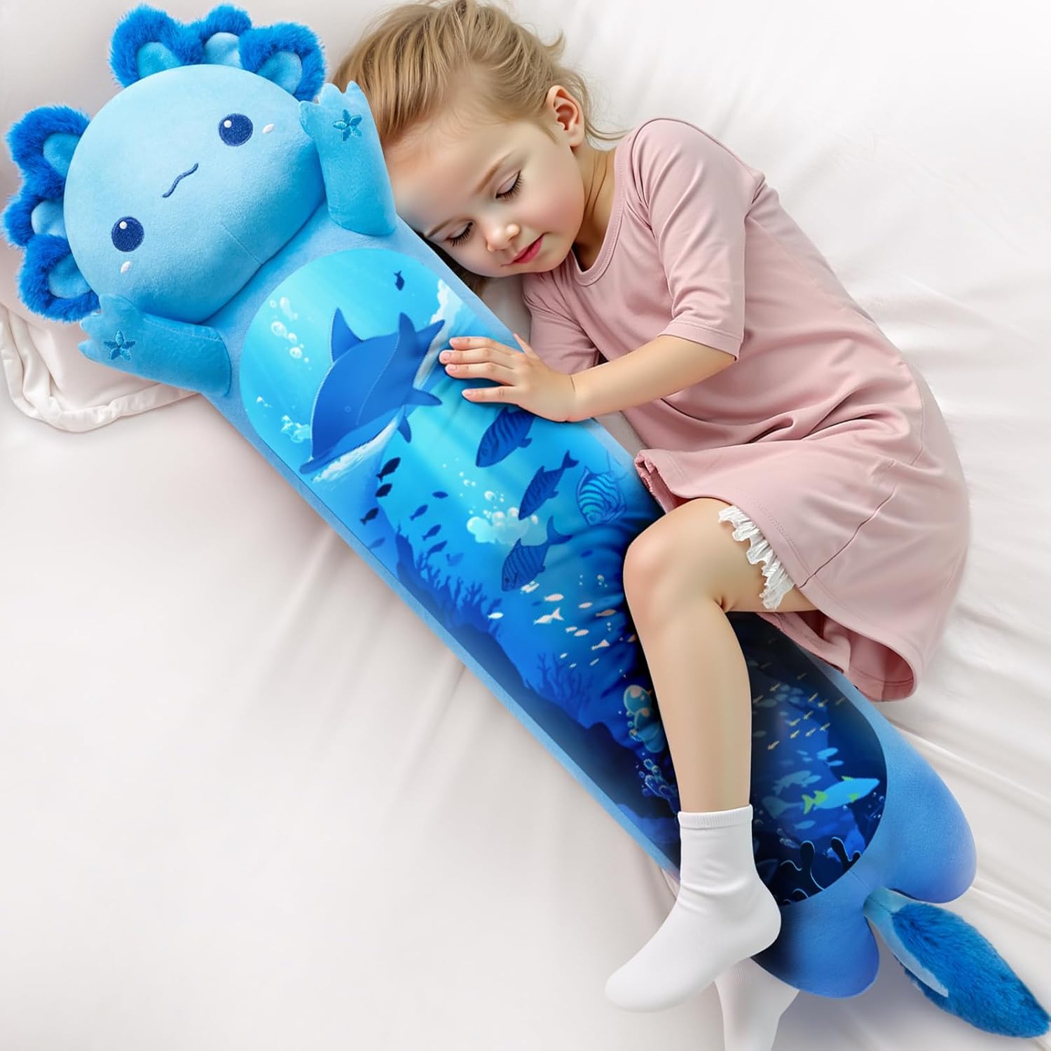 Long Axolotl Plush Body Pillow Cute Blue Plushie