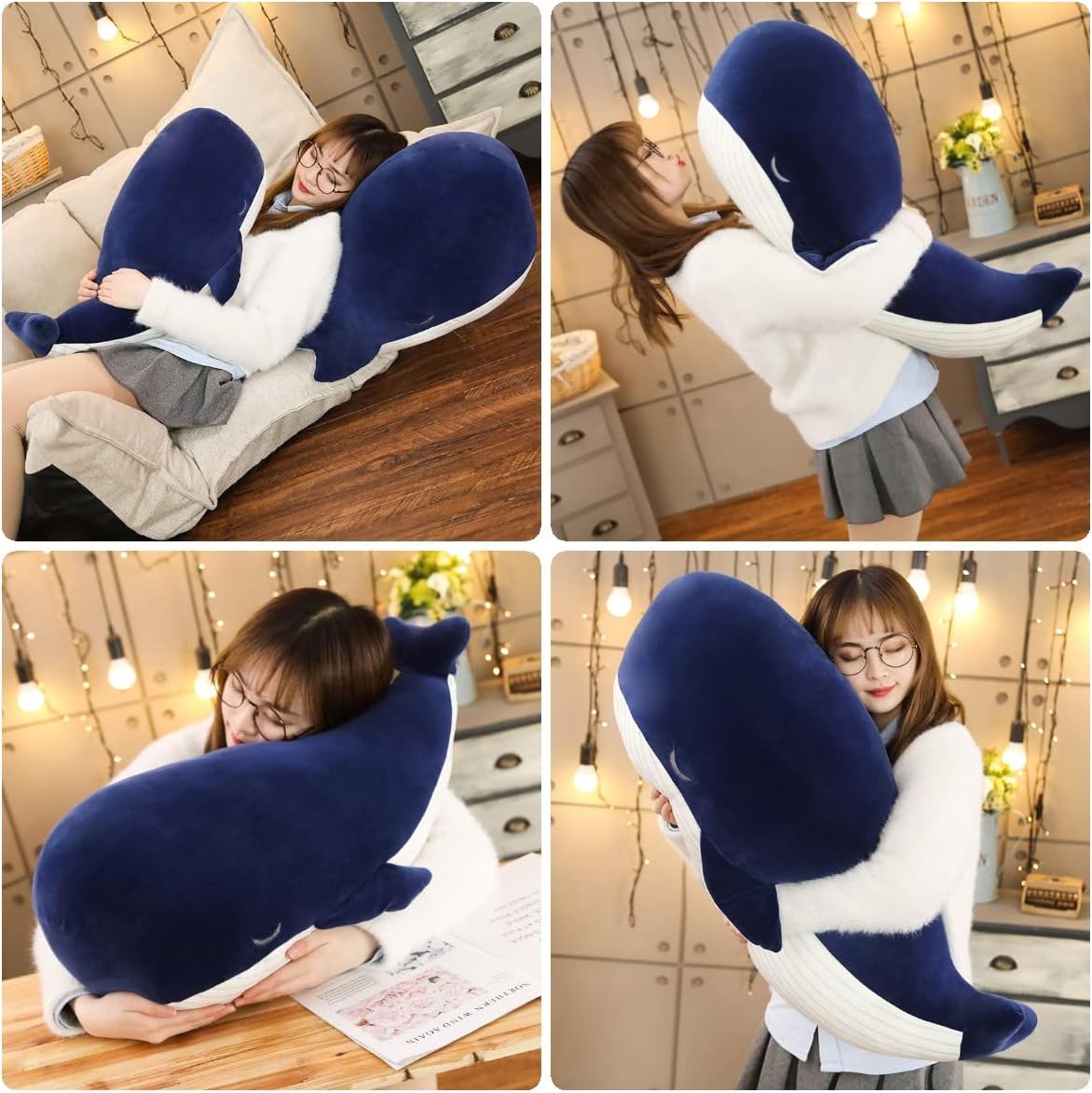 Large Blue Whale Plush Toy Hugging Pillow