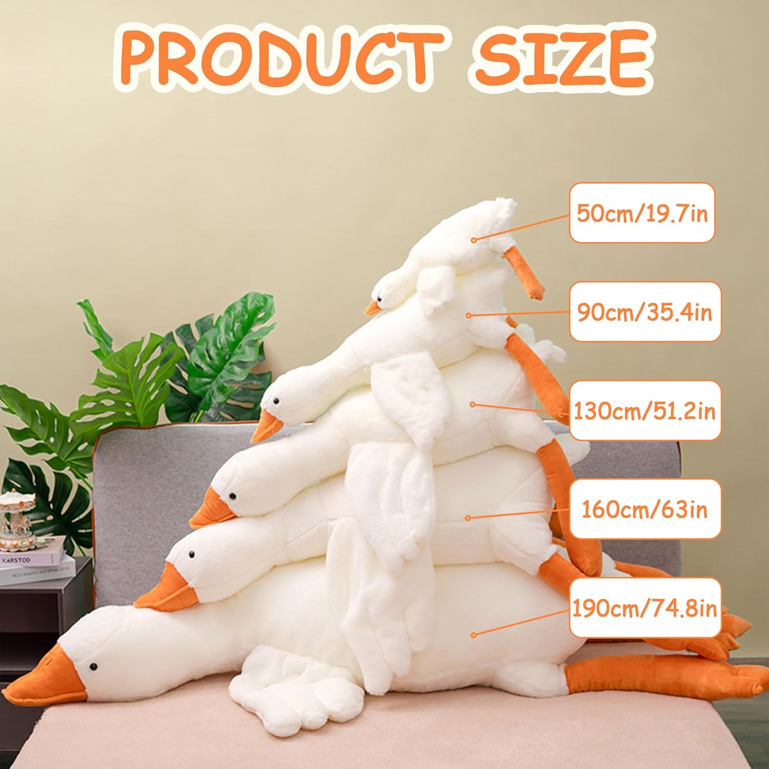 Heionia Giant Duck Goose Plush Pillow Toy