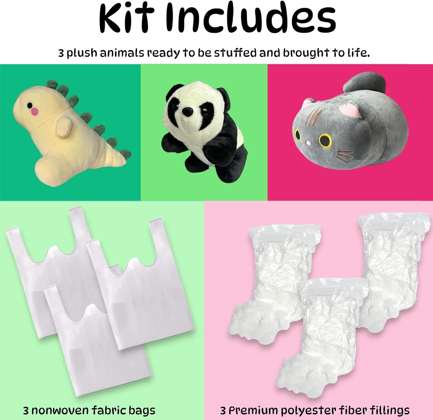 Generic 3 Pack 8 Inch DIY Stuffed Animal Kit