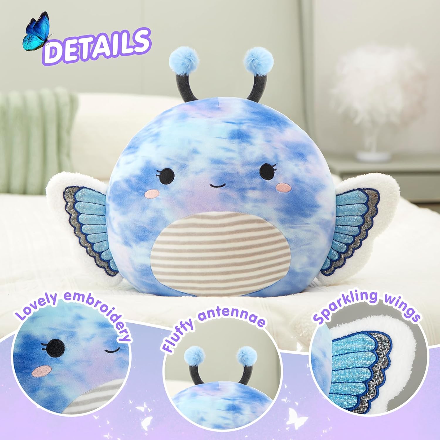 Blue Butterfly Plush Pillow Toy