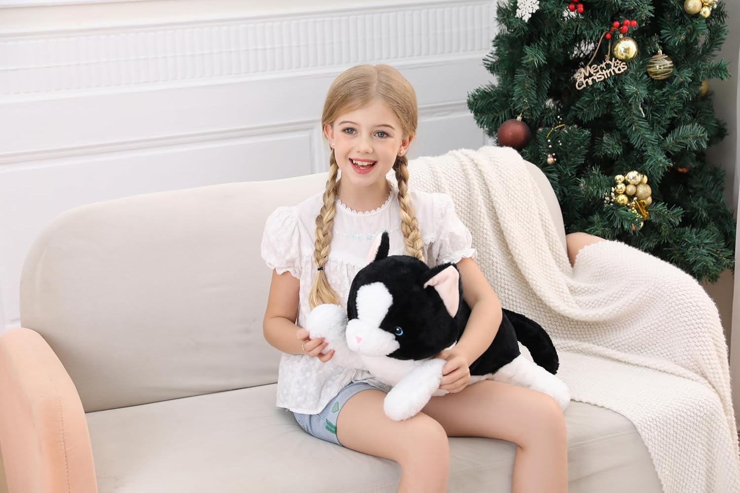 5lbs Black White Cat Weighted Plush Pillow