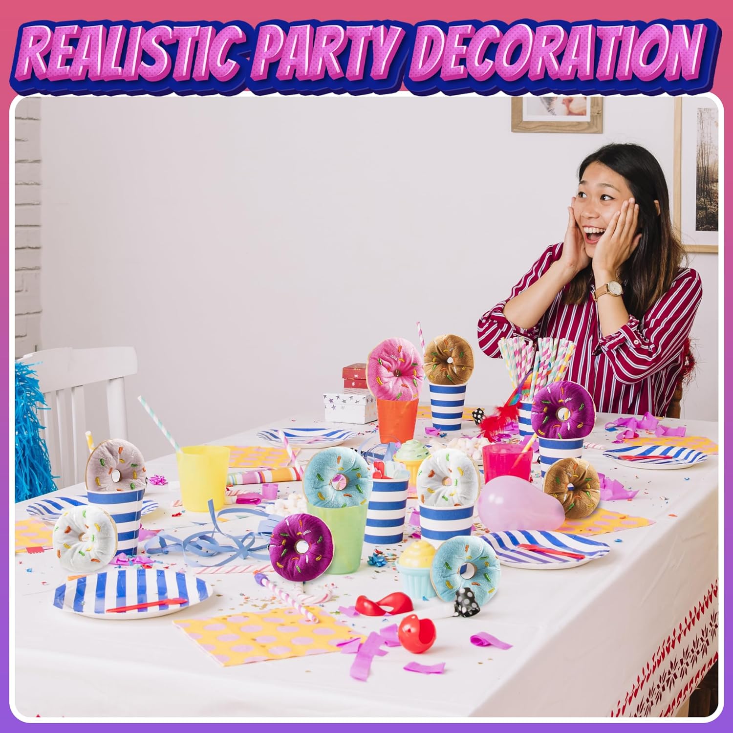 Bedwina Plush Donut Party Decorations Pack of 6