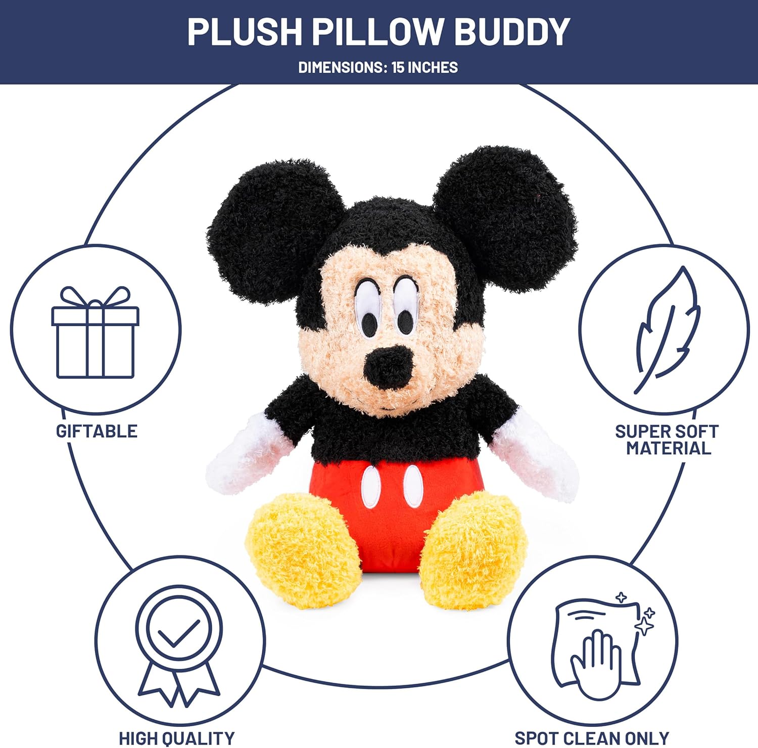 Jay Franco Disney Plush Pillow Buddy - Mickey Mouse 15 Inches Black