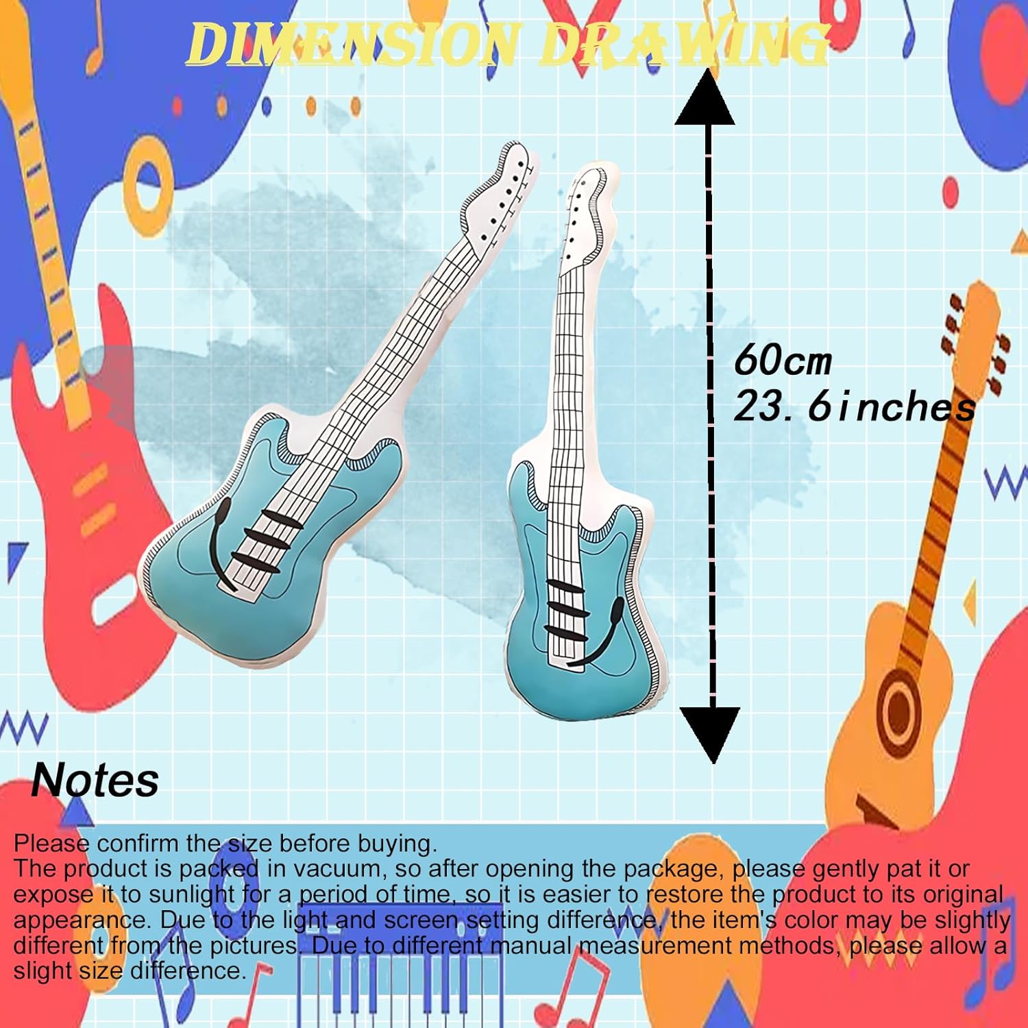 236 Inch Blue Guitar Plush Throw Pillow