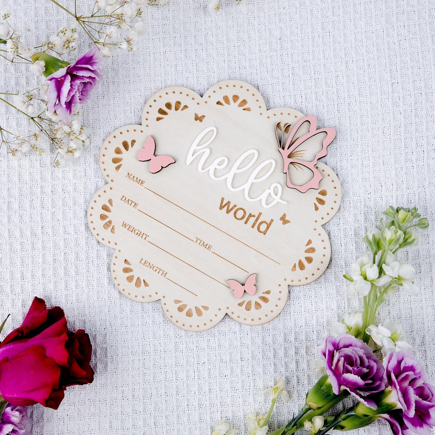 Wooden Baby Announcement Sign Butterfly 1