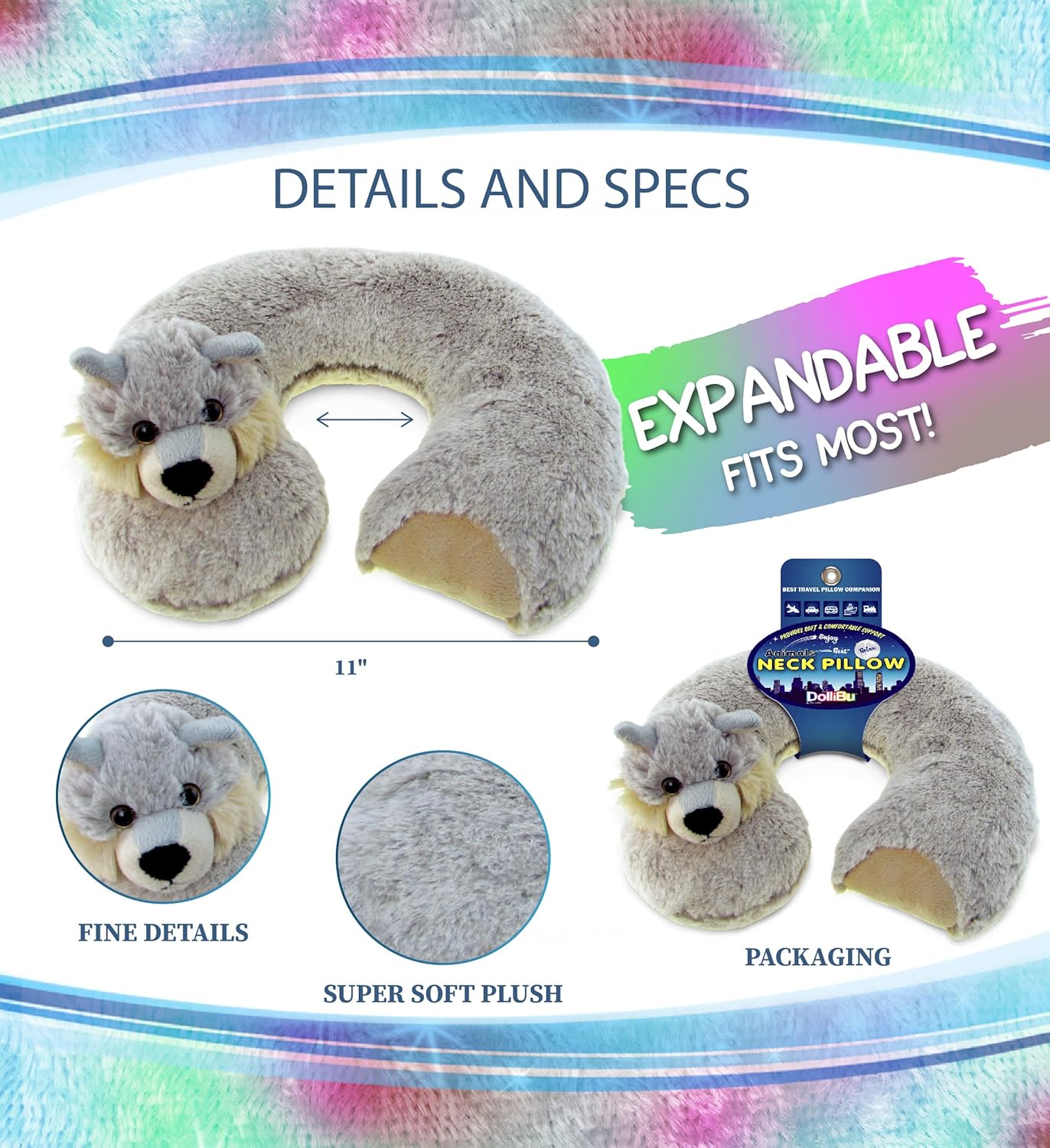 DolliBu Wolf Plush Neck Pillow