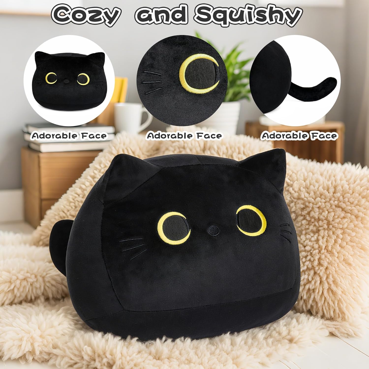 Big Black Cat Plush Pillow