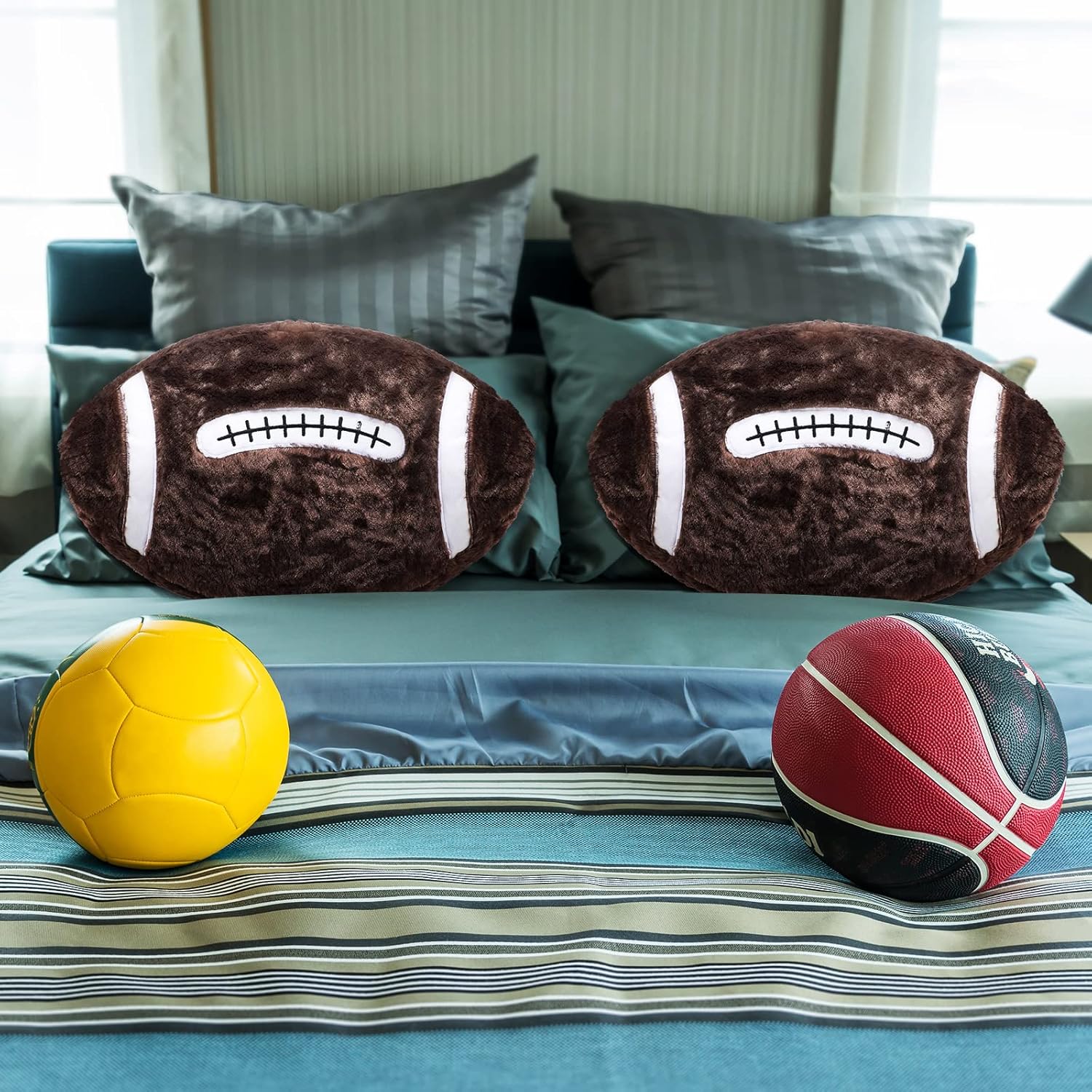 Jetec Football Shaped Plush Pillow Set