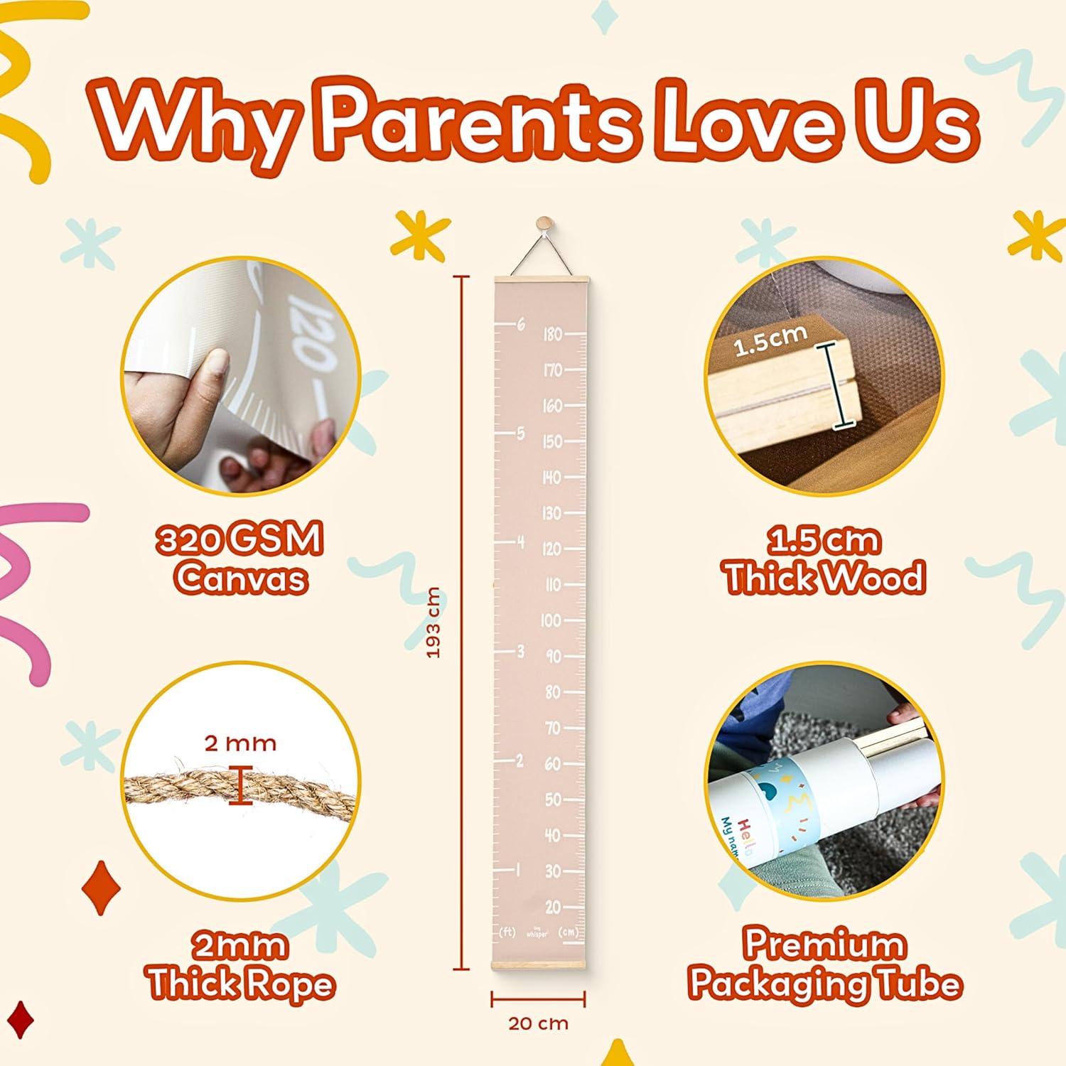 Tiny Whisper Kids Height Wall Chart