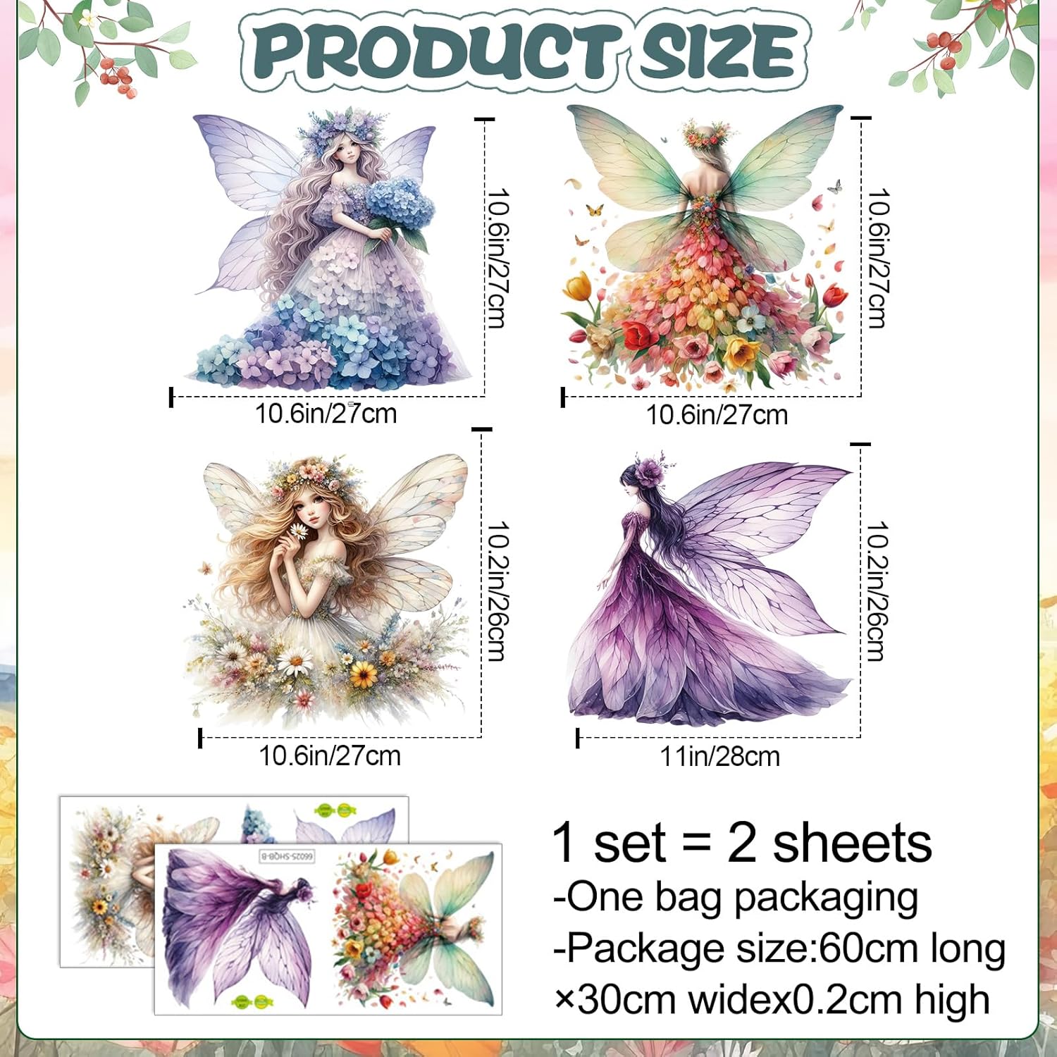 2 Sheets Removable Butterfly Girl Wall Decals