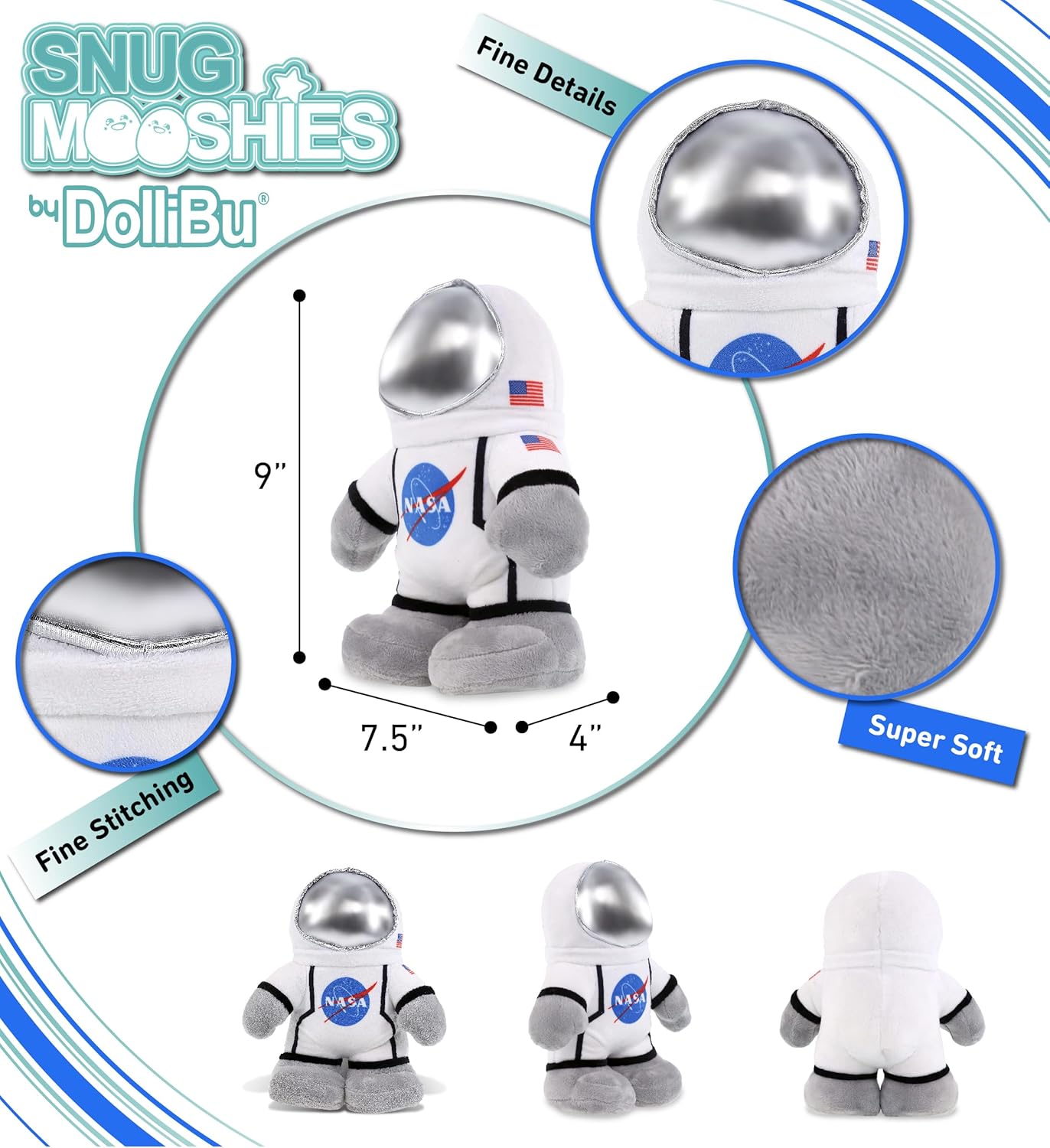 DolliBu Snug Mooshies Standing Astronaut Plush Toy