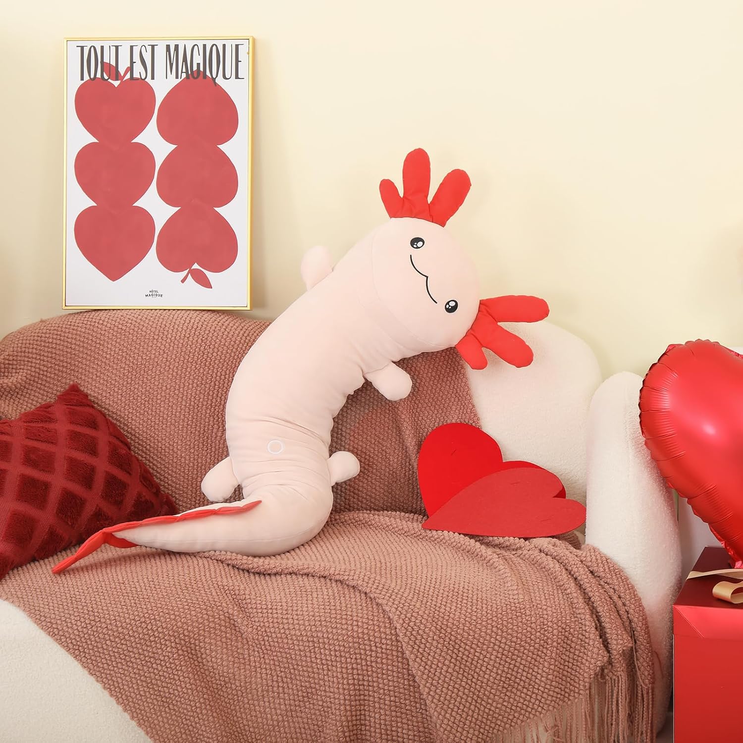 Large Axolotl Plush Body Pillow for Kids