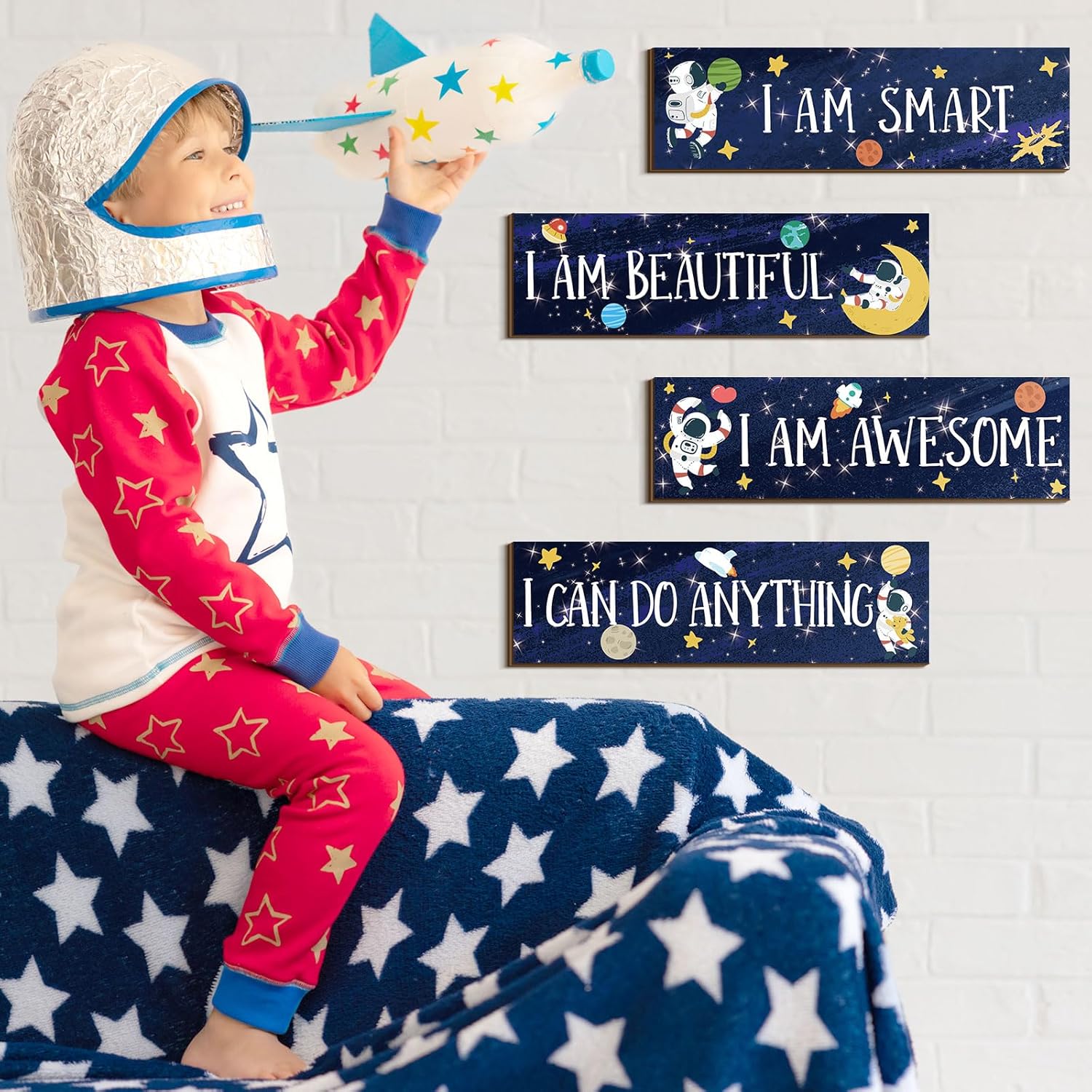 Yookeer 4 Pcs Space Wall Decor for Kids Bedroom