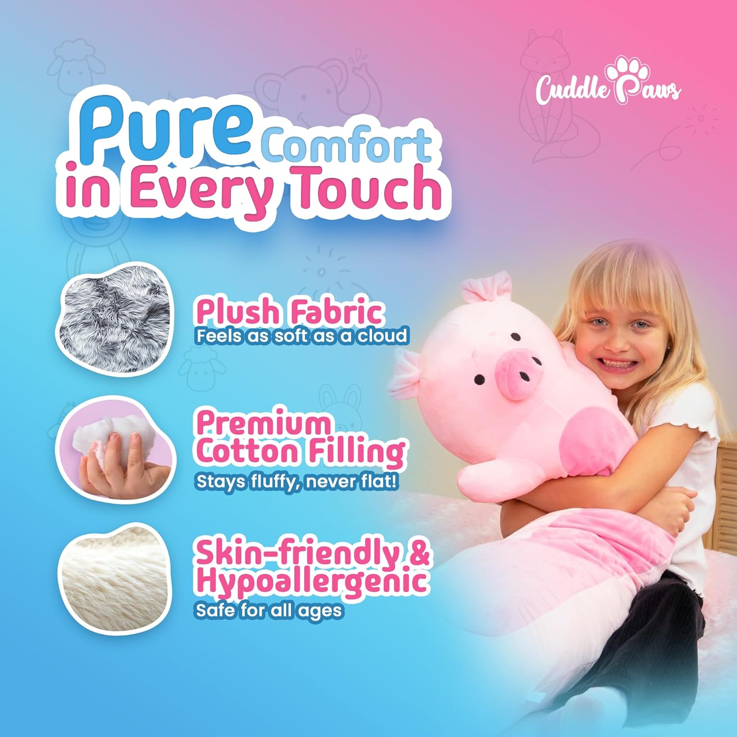 Cuddle Paws Big Pig Plush Pillow