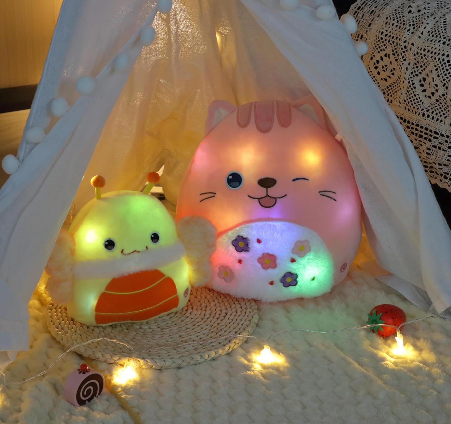 Easfan LED Cat Plush Pillow Soft Pink