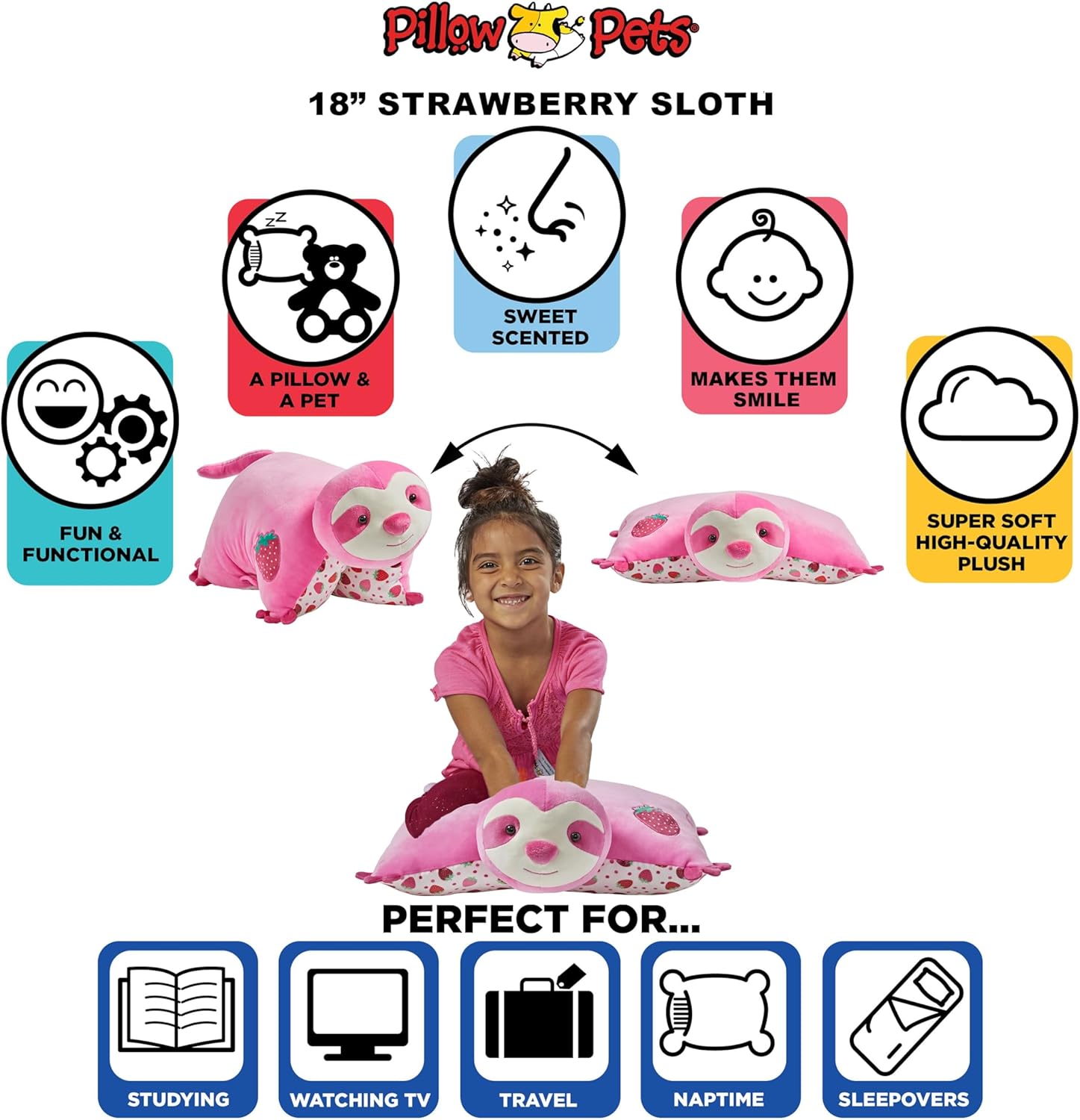 Pillow Pets Sweet Scented Strawberry Sloth Puff