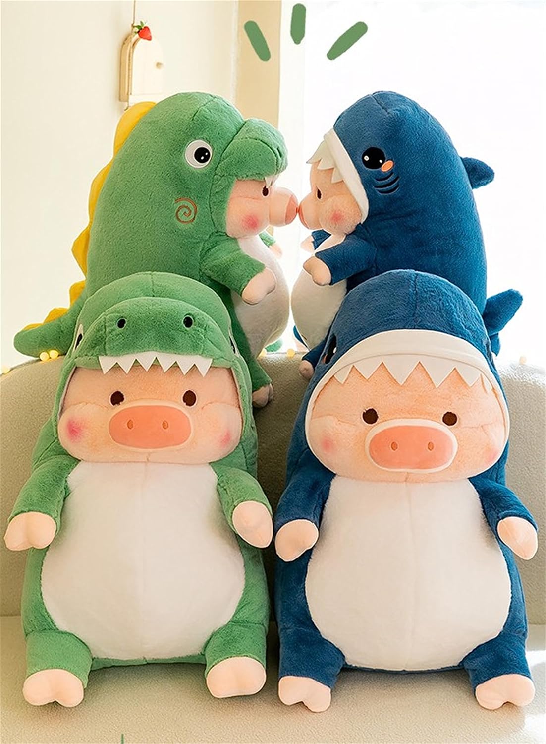 Cute Pig Plush Pillow with Shark Dinosaur Design