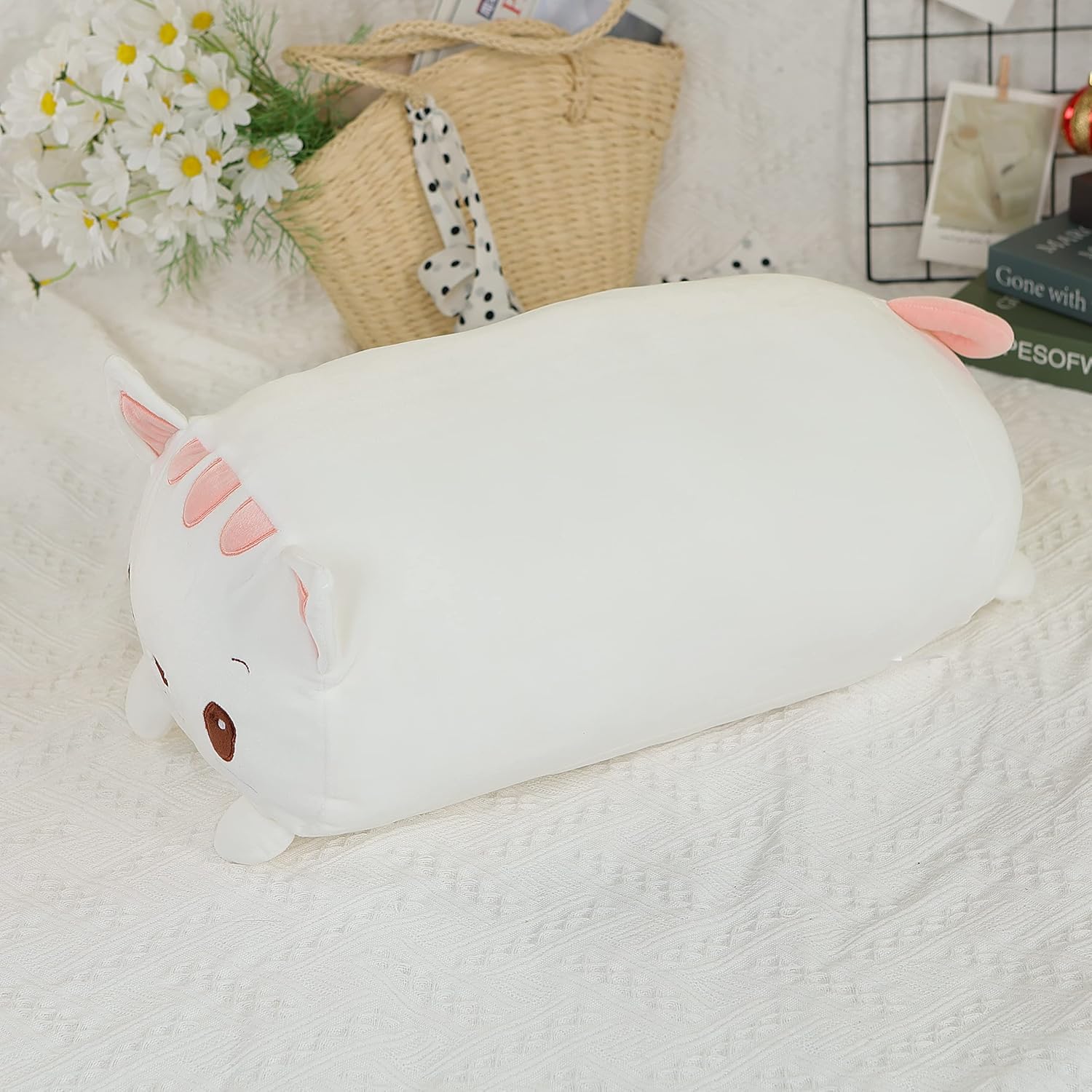 TemBe 236 Inch White Cat Plush Pillow