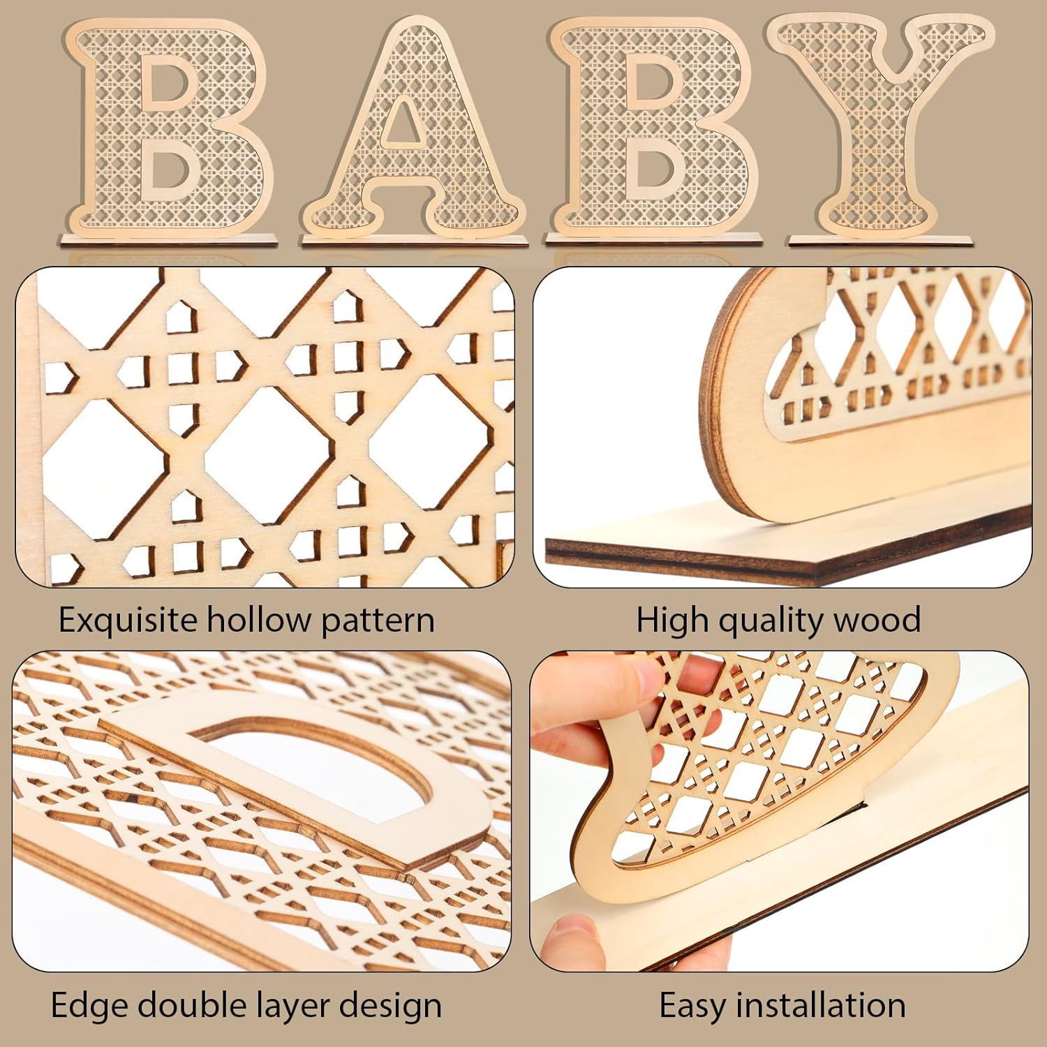 Wooden Rattan Baby Letters Marquee Decor