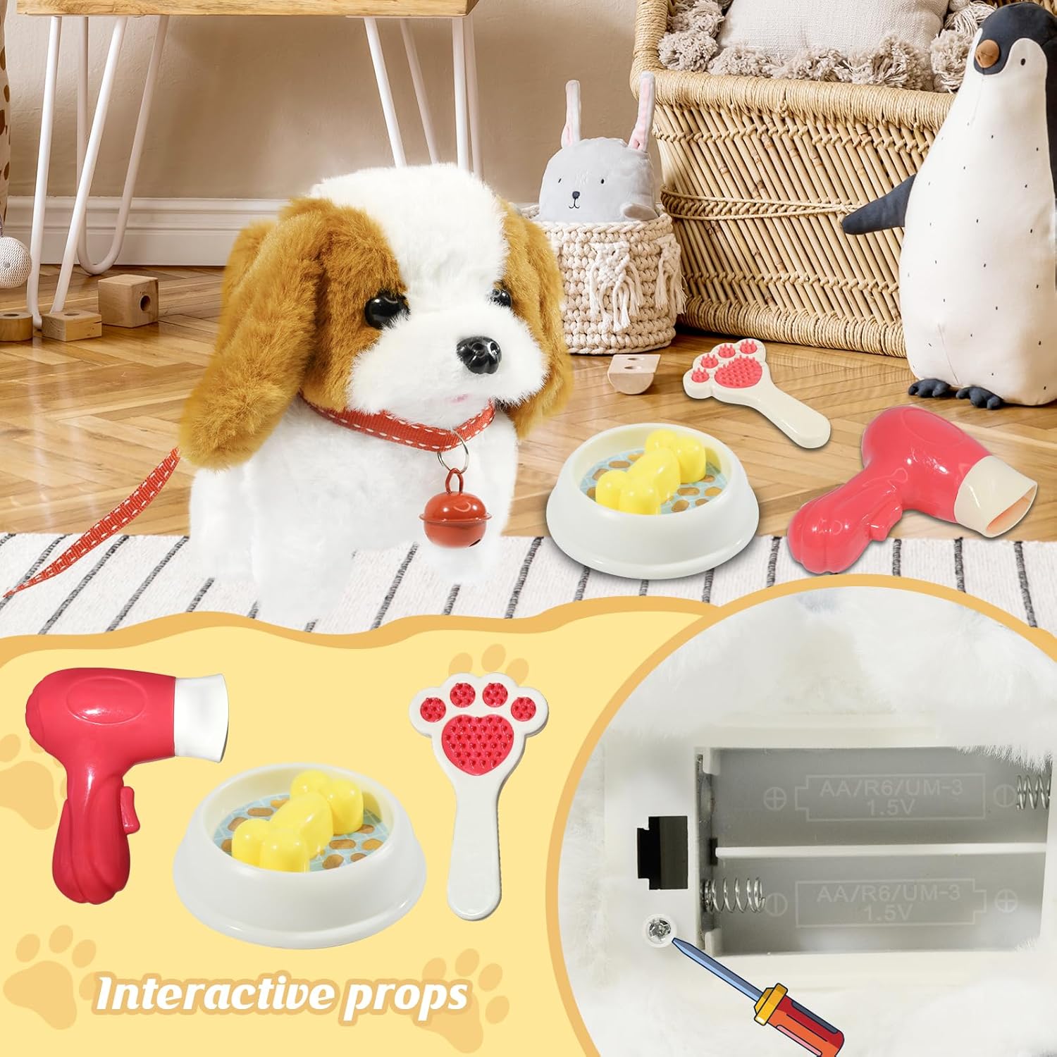 Plush Walking Dog Toy with Leash
