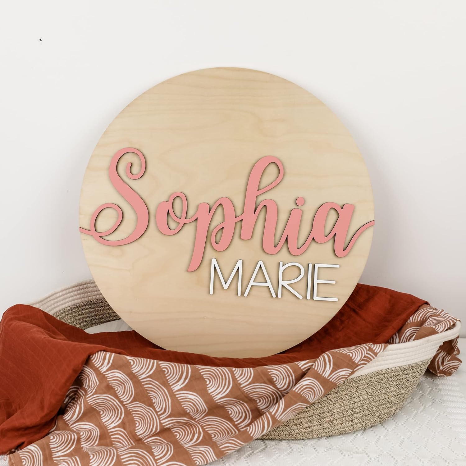 Custom Round Nursery Name Sign Personalized Wooden Wall Plaque
