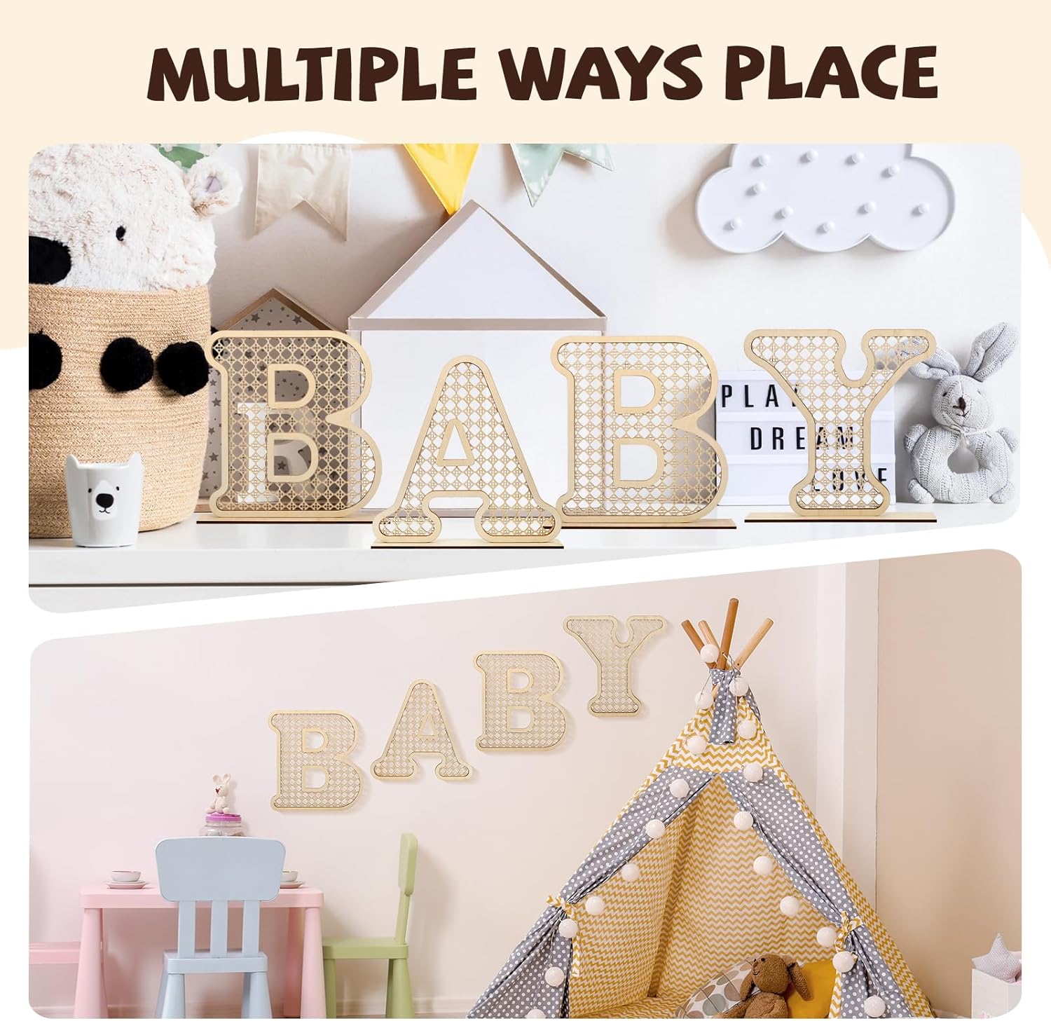 4 Pcs Rattan Wood Baby Letters