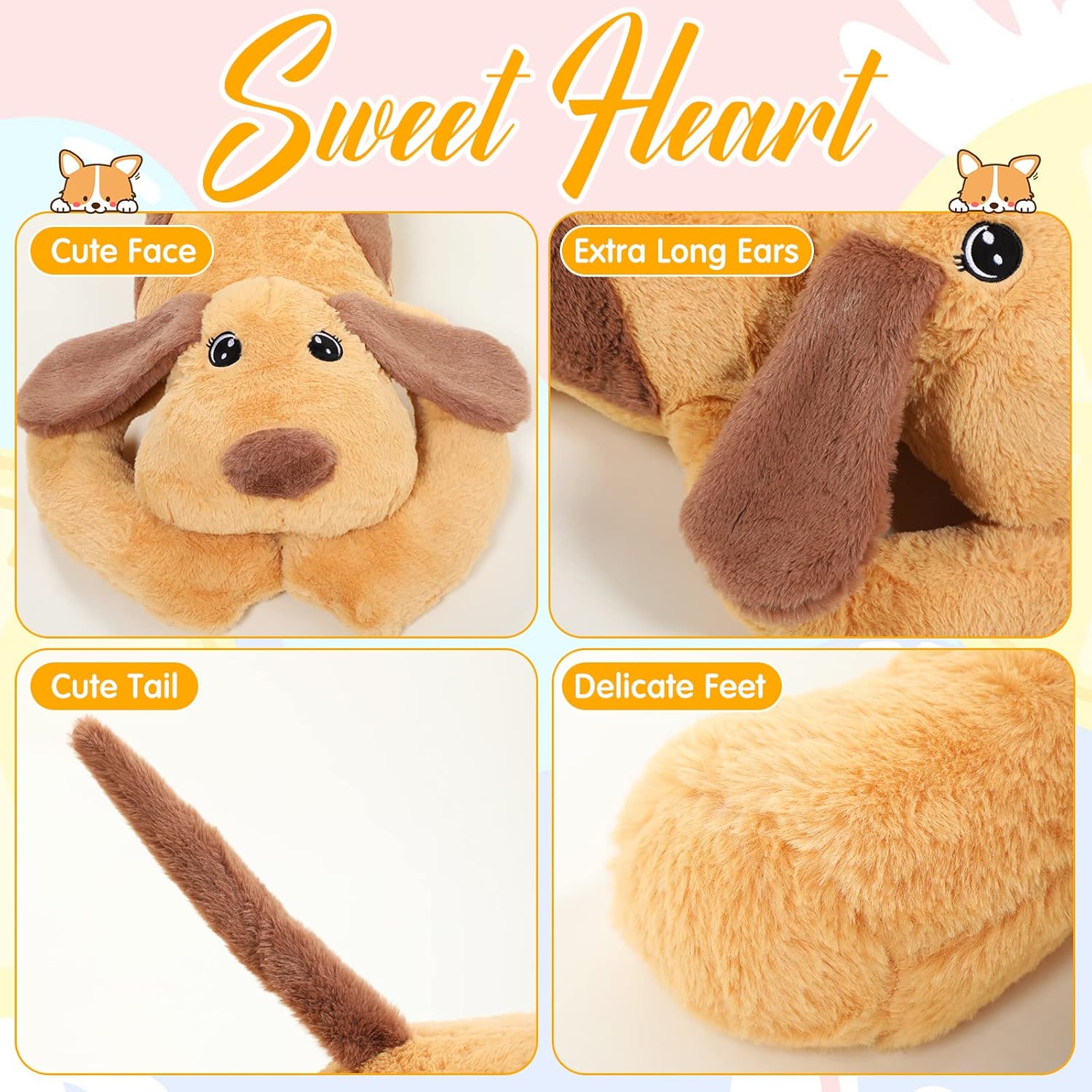 Queekay Plush Dog Pillow for Adults and Kids