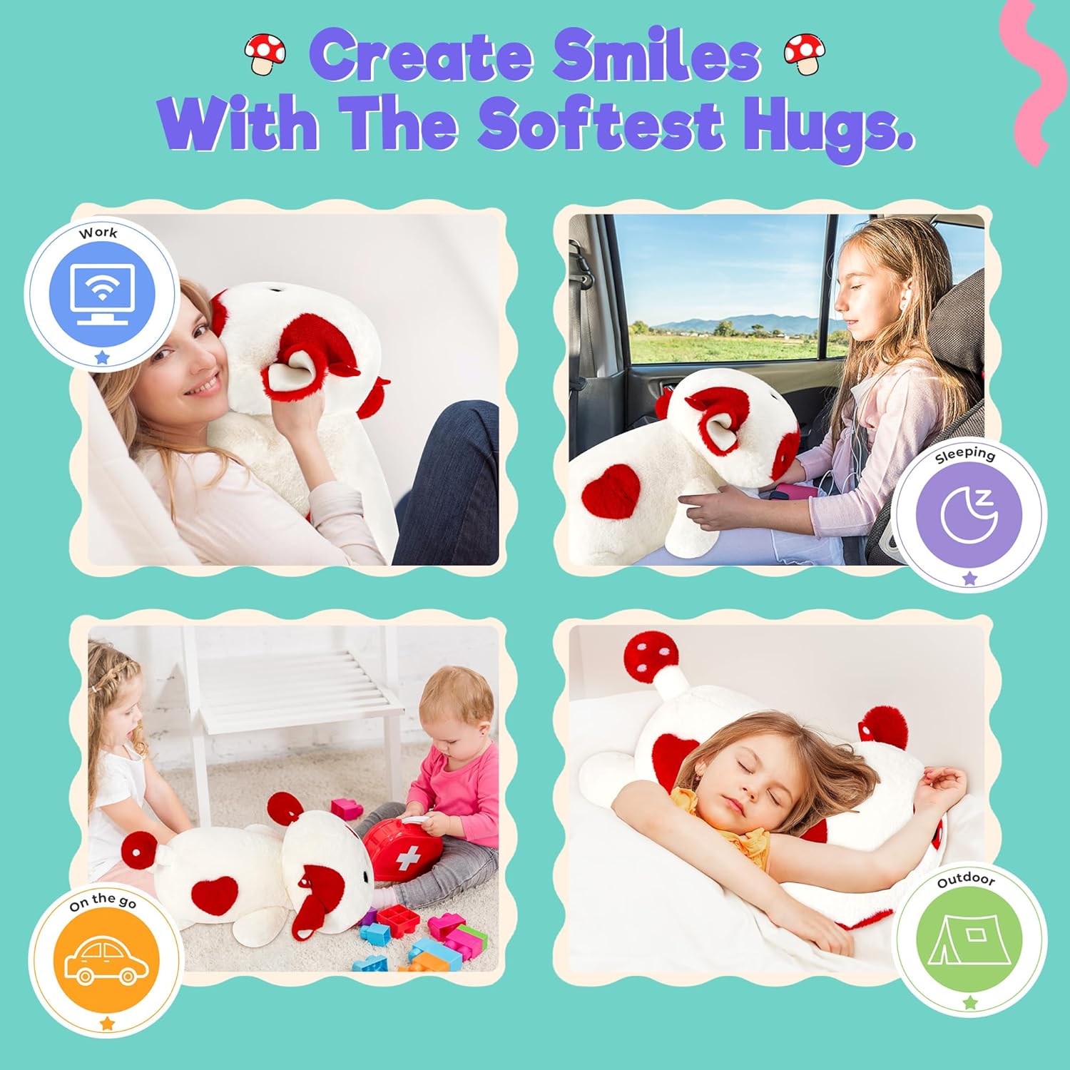 Onsoyours Weighted Mushroom Cow Plush Toy