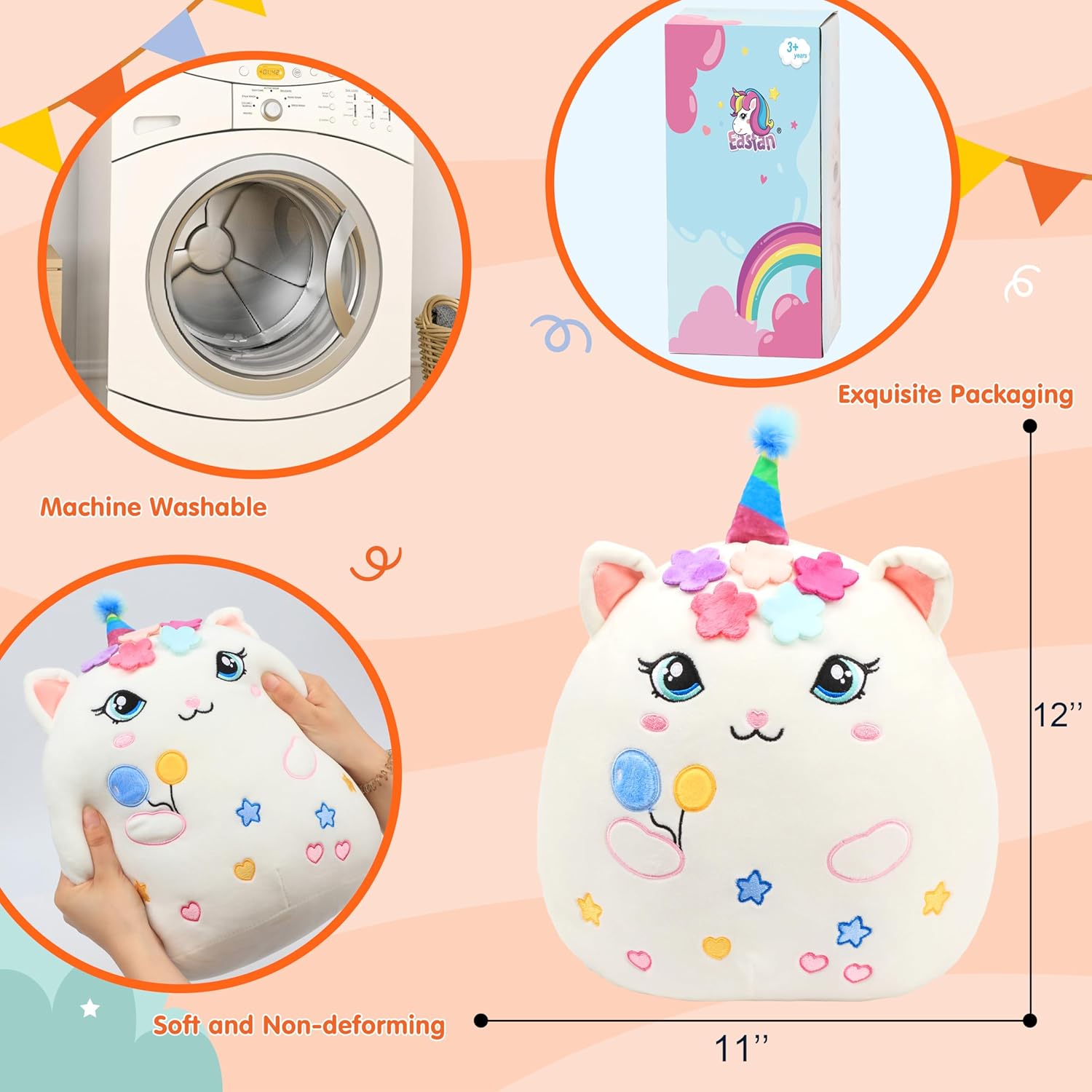 Easfan Birthday Princess Kitty Plush Pillow