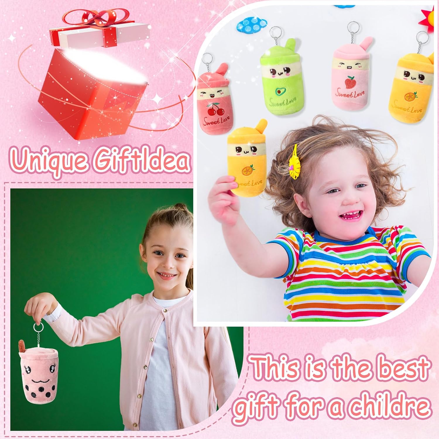 Jerify 16 Pcs Bubble Tea Plush Keychains