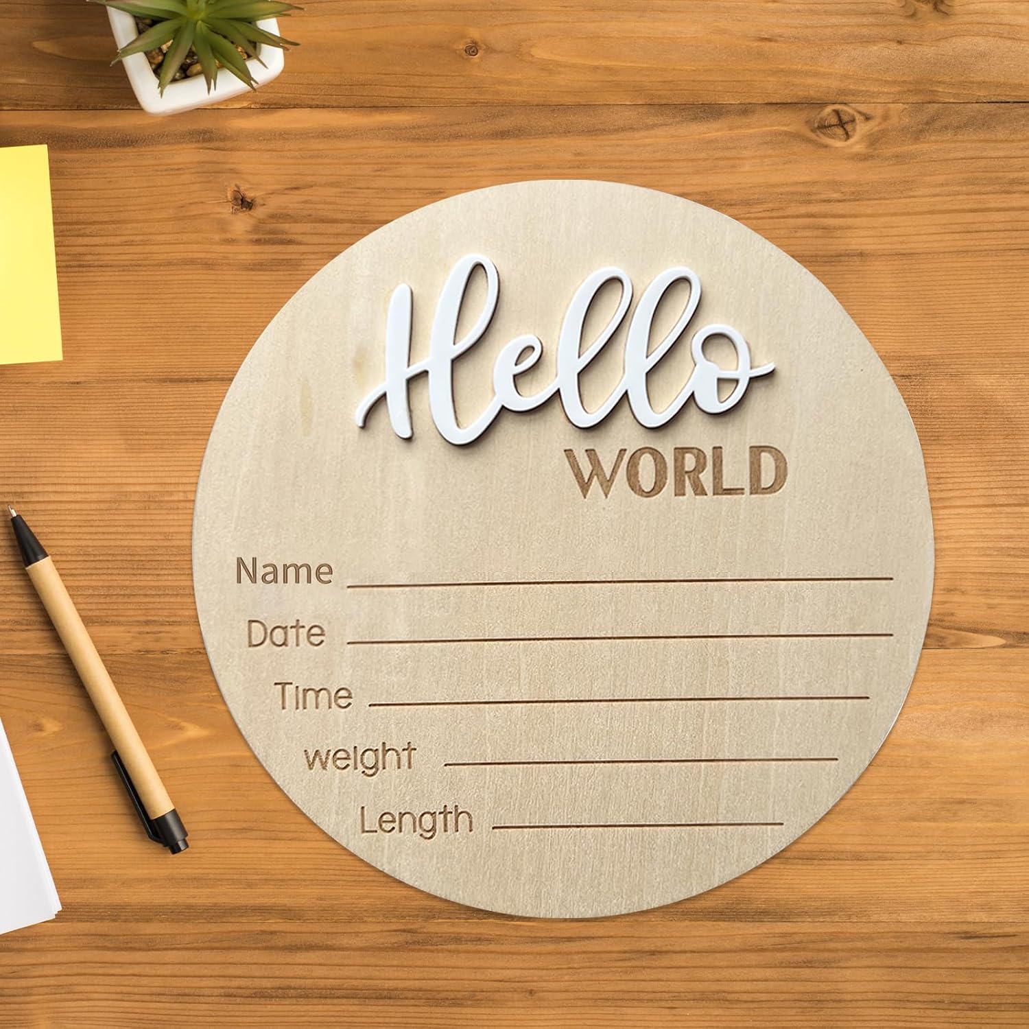 Baby Announcement Sign 59 Inch Wooden Hello World Newborn Welcome Sign