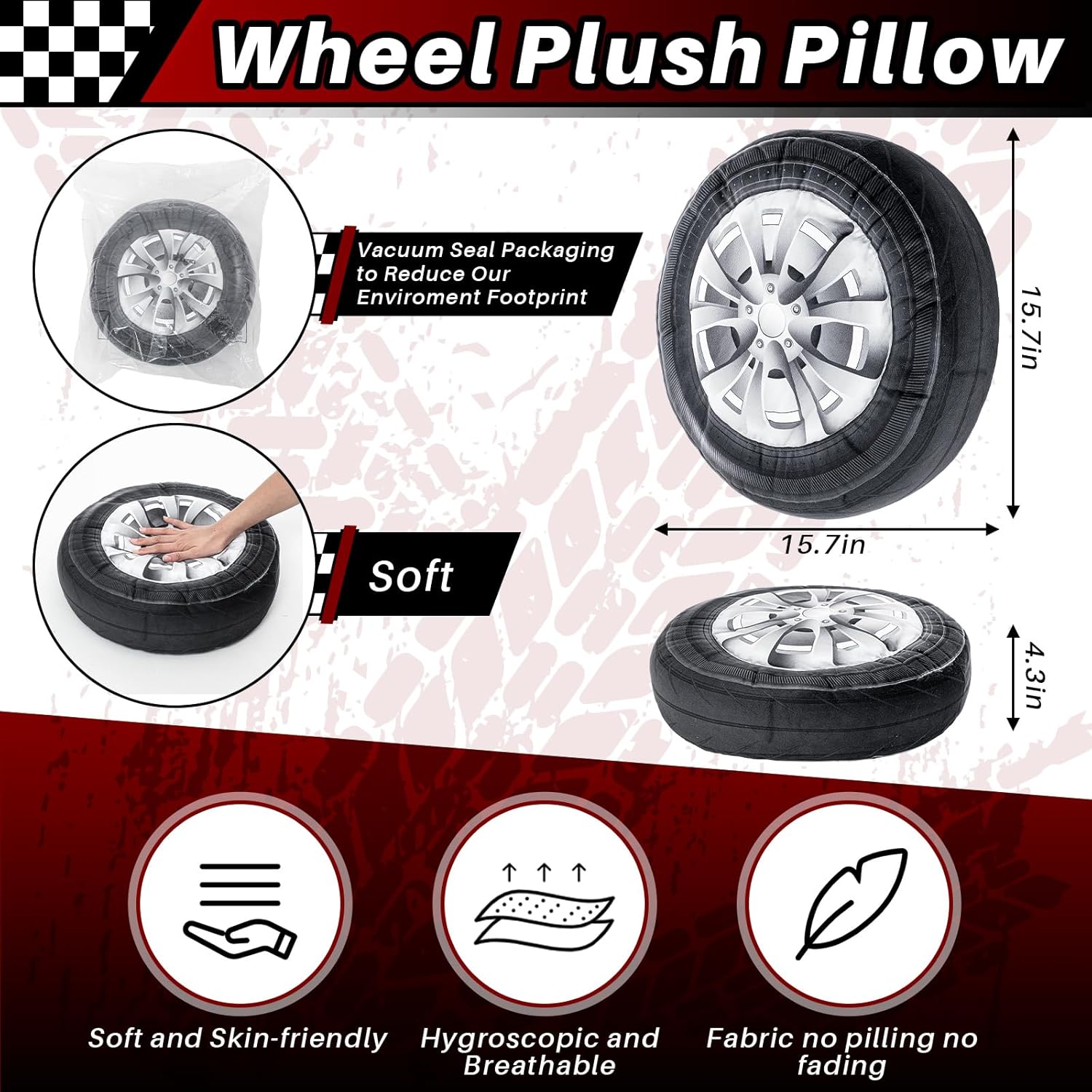 Meooeck 3D Wheel Plush Pillow for Boys