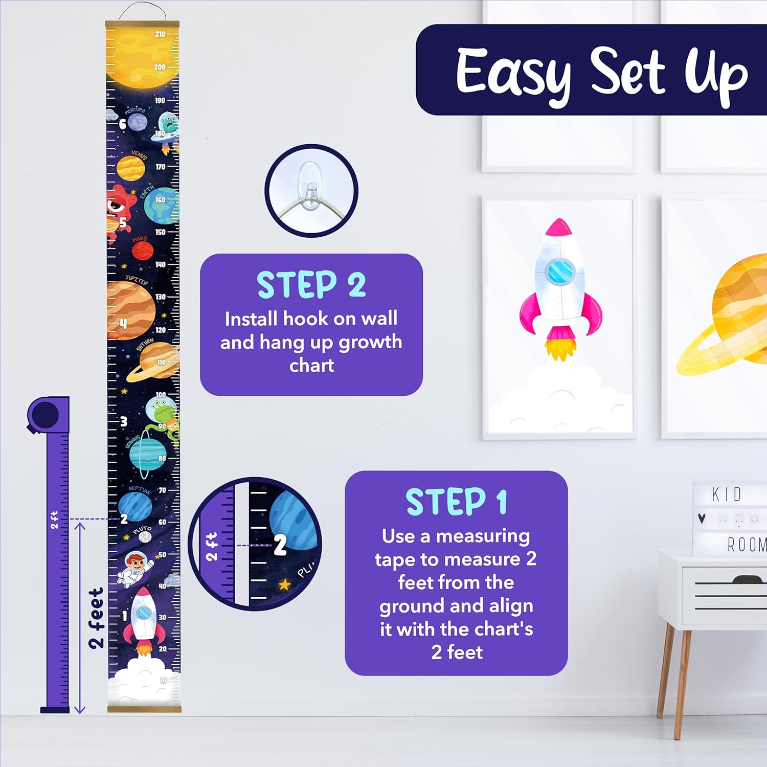 Kids Growth Chart for Wall - Outer Space Design