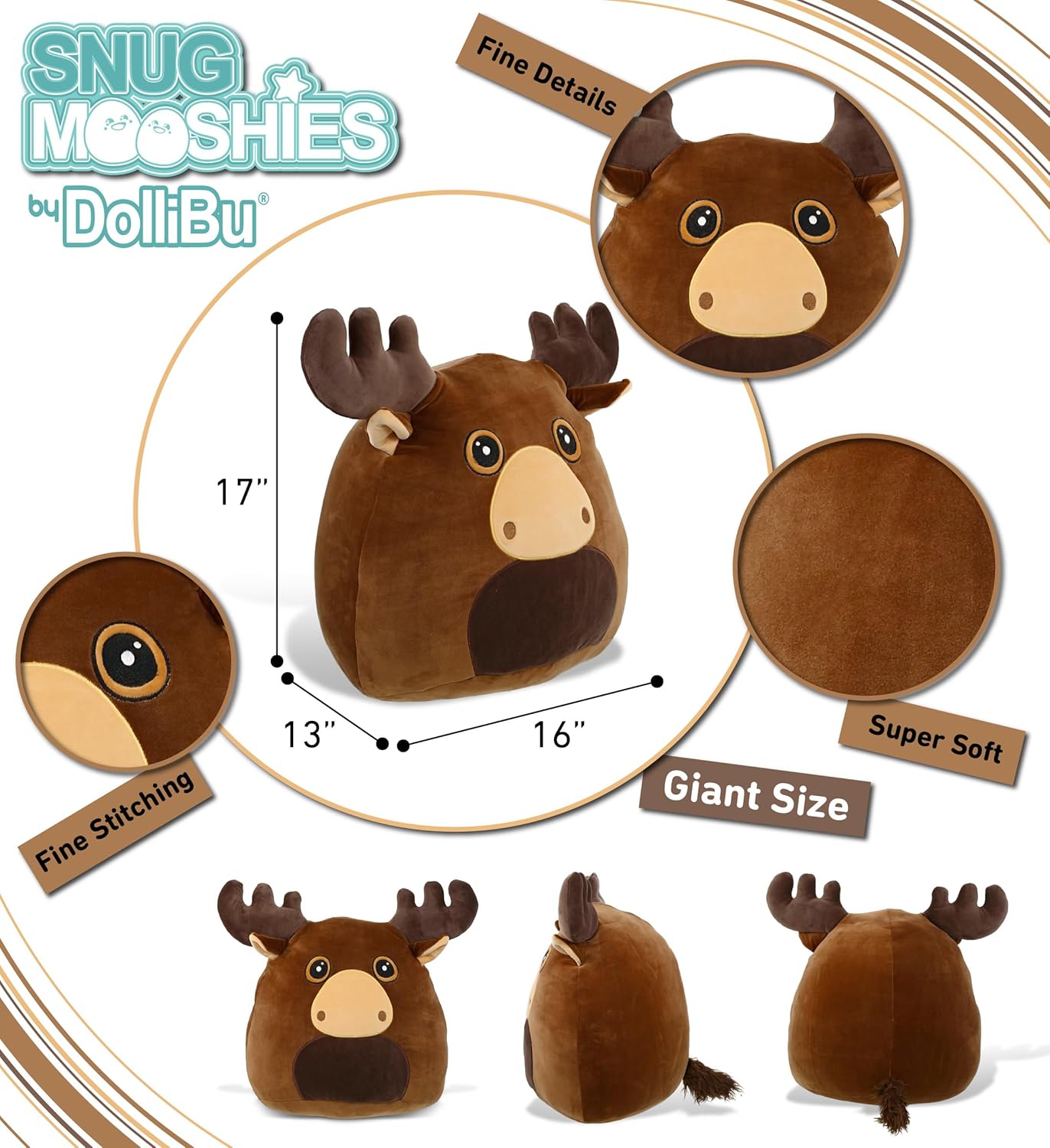 DolliBu Snug Mooshies Moose Plush Toy 17 inches