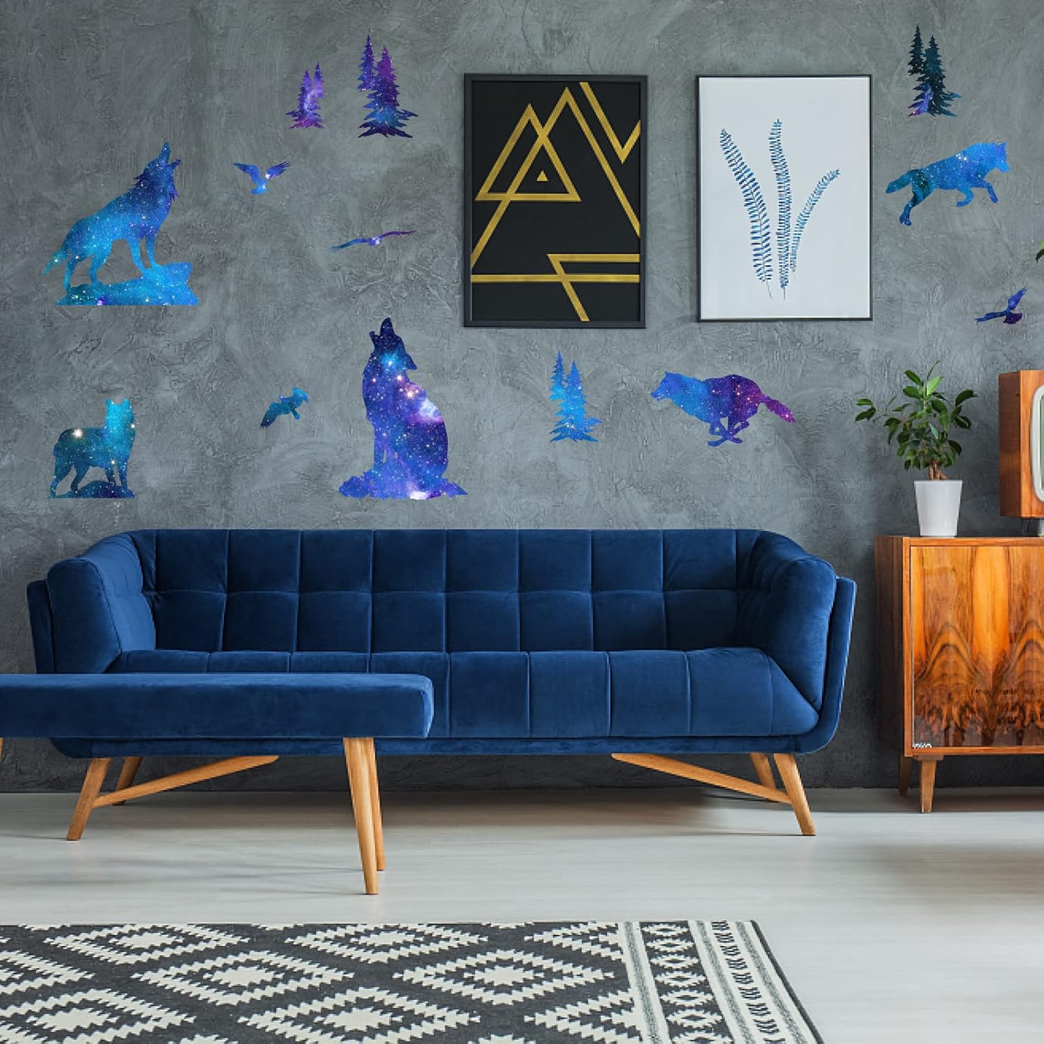 PLIGREAT Dark Blue Starry Sky Wolves Wall Sticker
