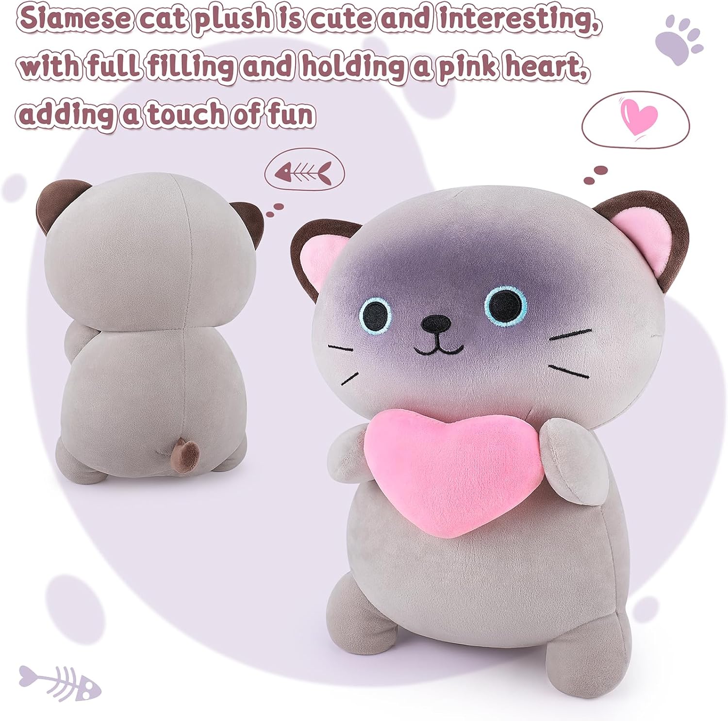 14 Inch Siamese Cat Plush Pillow