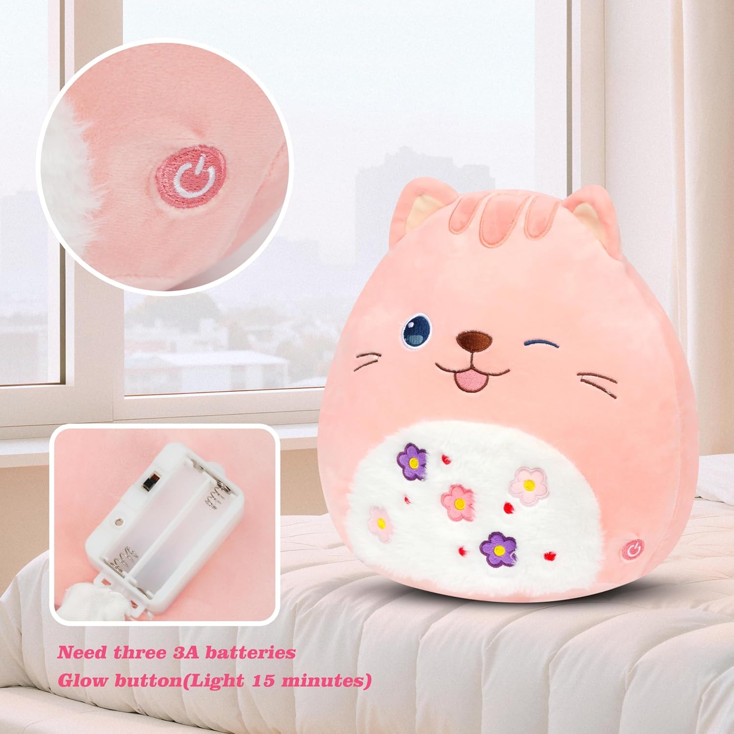 Easfan LED Cat Plush Pillow Soft Pink