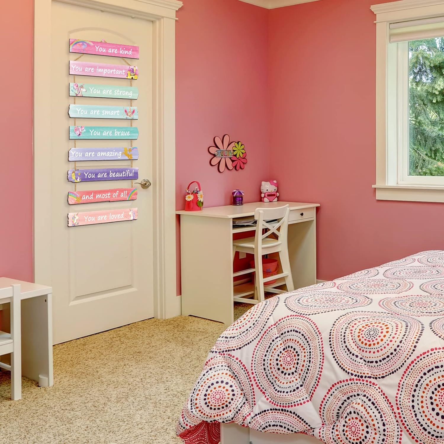 Yookeer 9 Piece Pink Wall Art for Girls