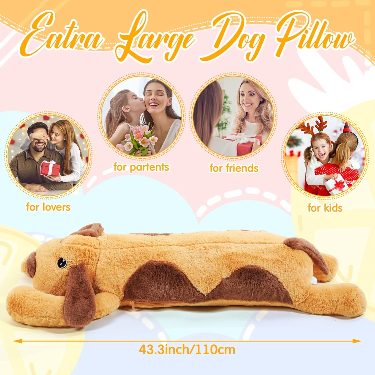 Queekay Plush Dog Pillow for Adults and Kids