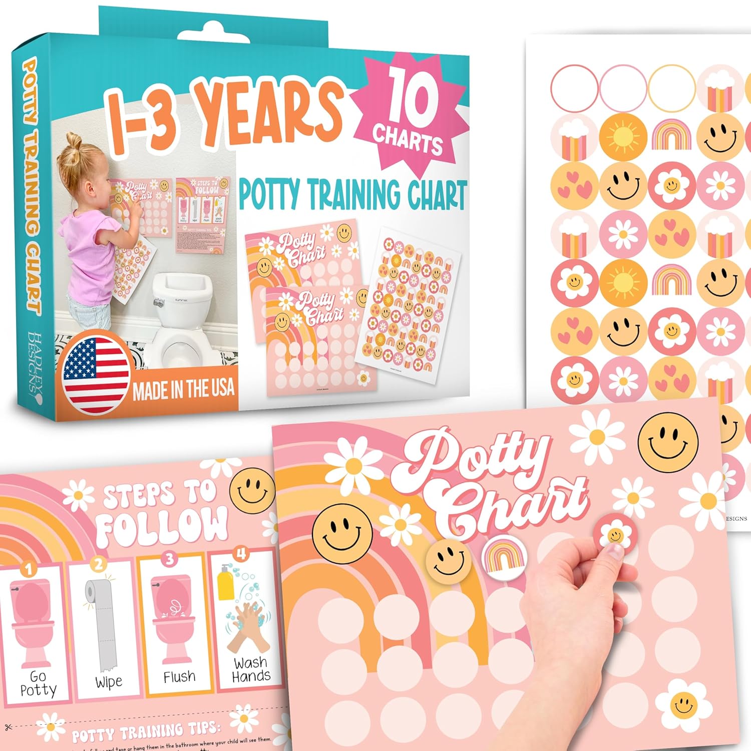 Hadley Designs Retro Potty Training Chart for Toddler Girls 1