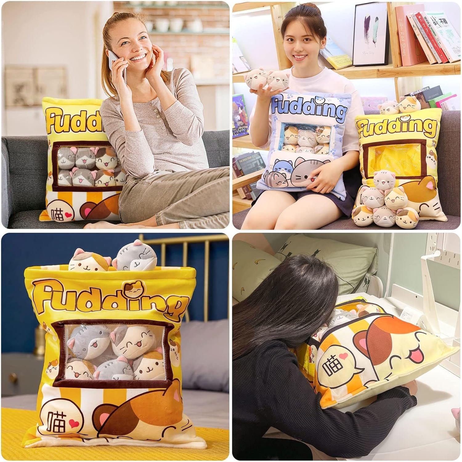 Cute Plush Pillow with 8 Fluffy Cat Toys