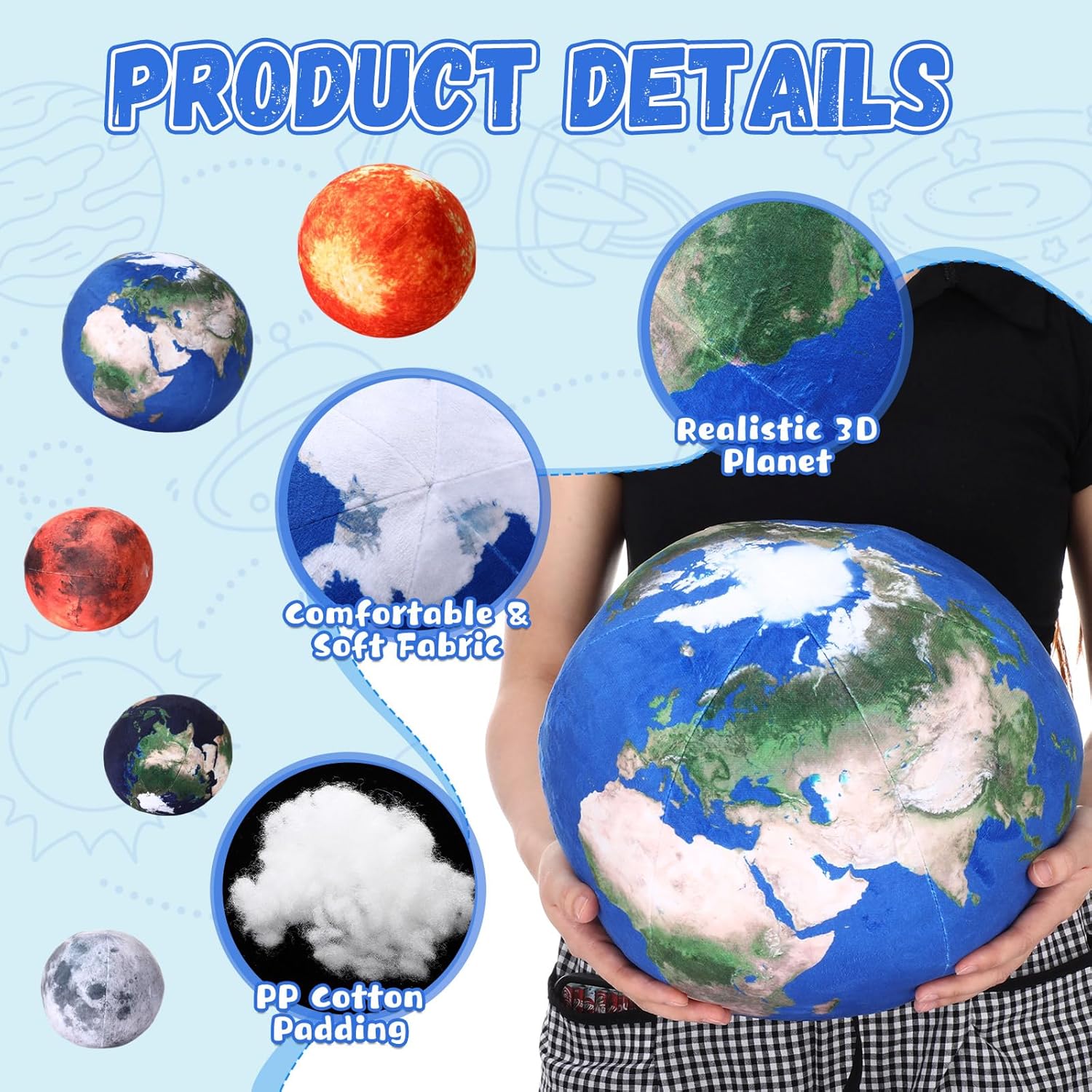 5 Planet Plush Pillow Set Sun Moon Earth