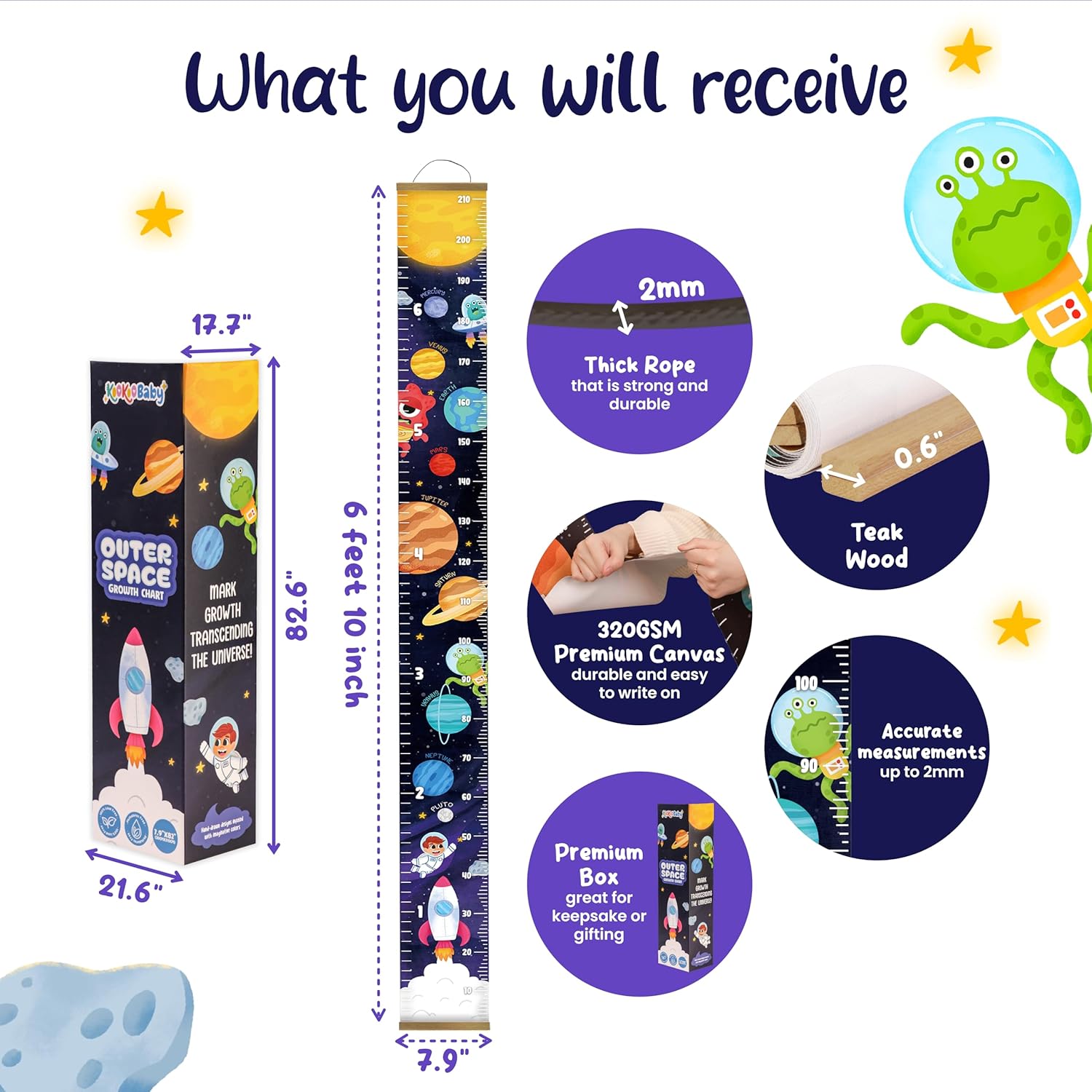 Kids Growth Chart for Wall - Outer Space Design
