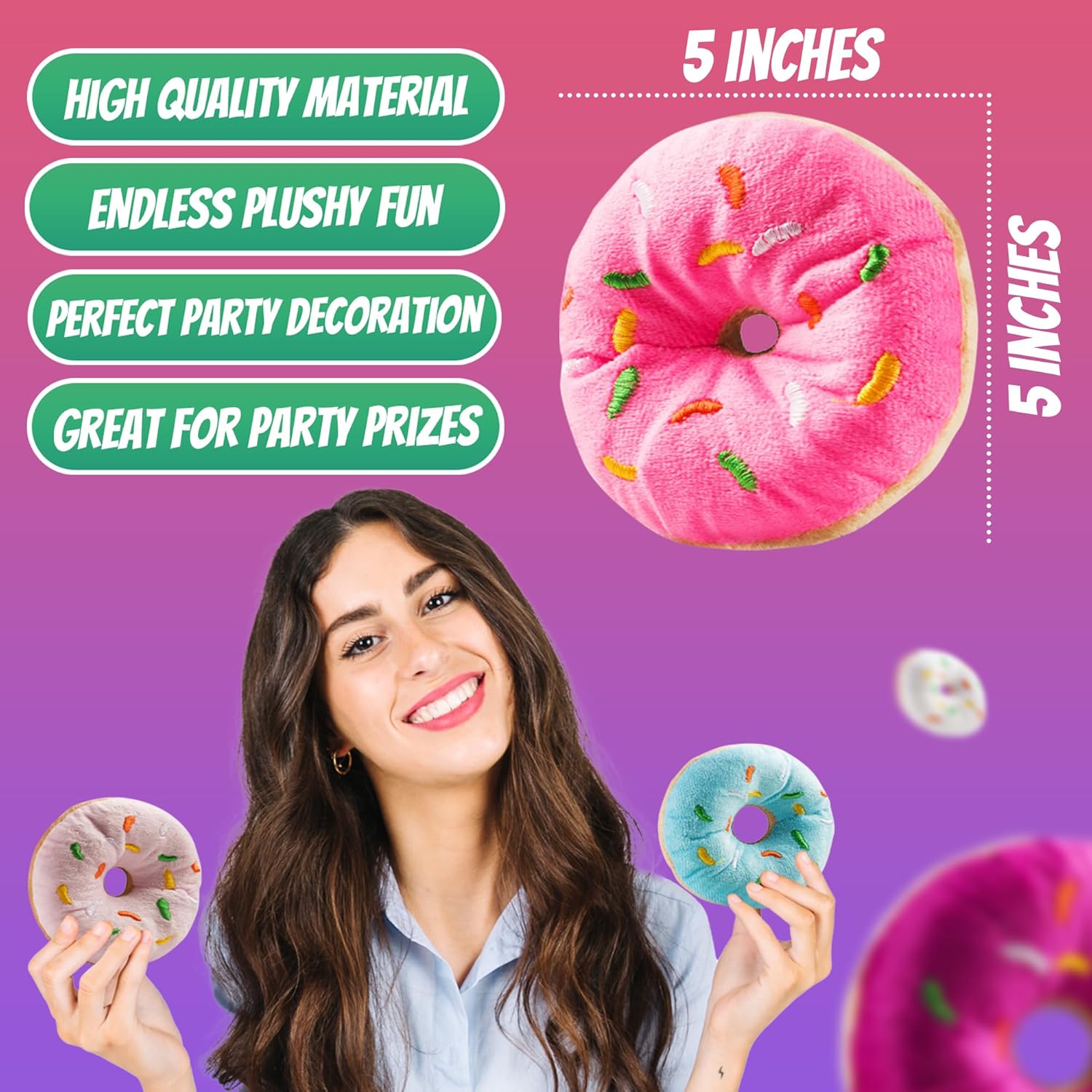 Bedwina Plush Donut Party Decorations Pack of 6