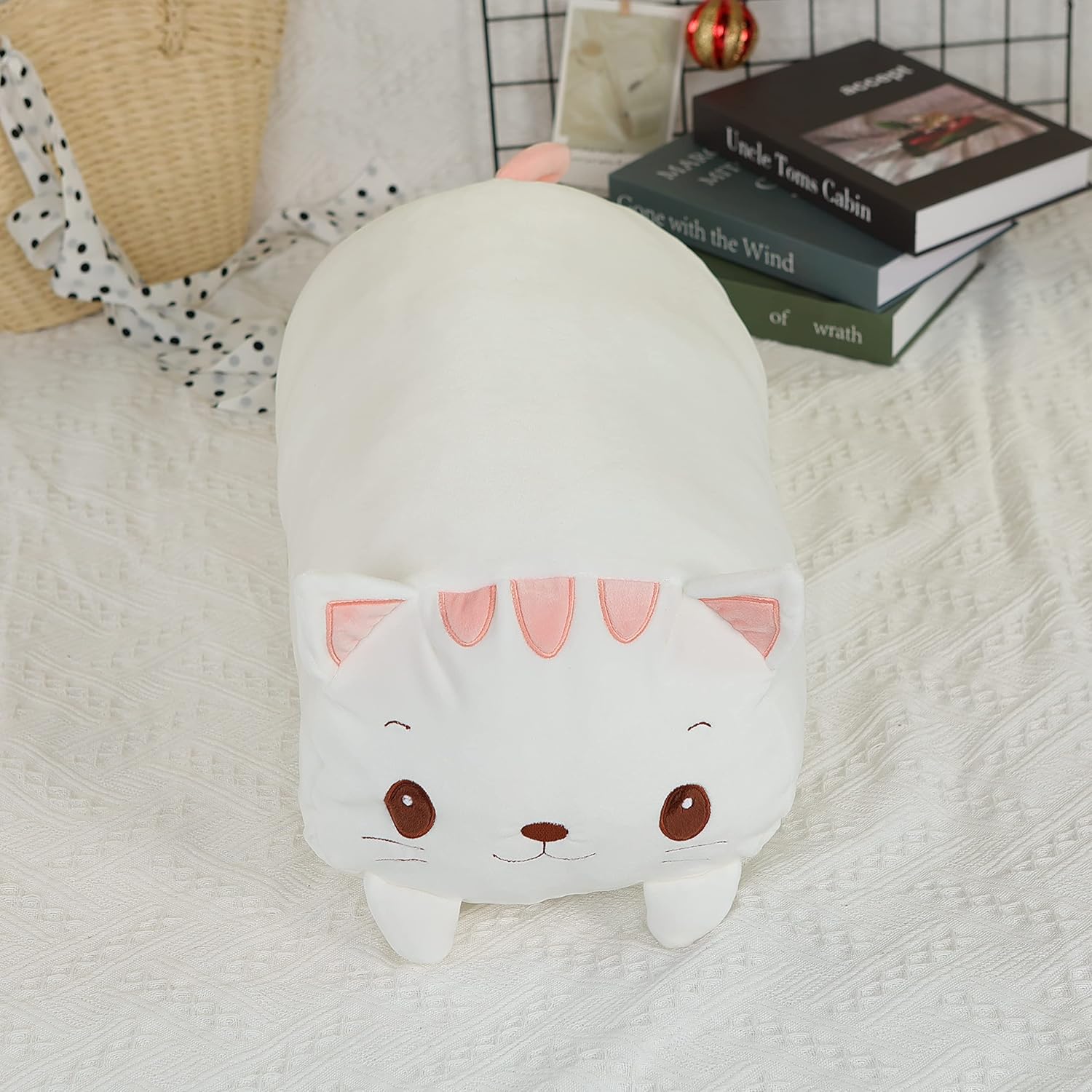 TemBe 236 Inch White Cat Plush Pillow