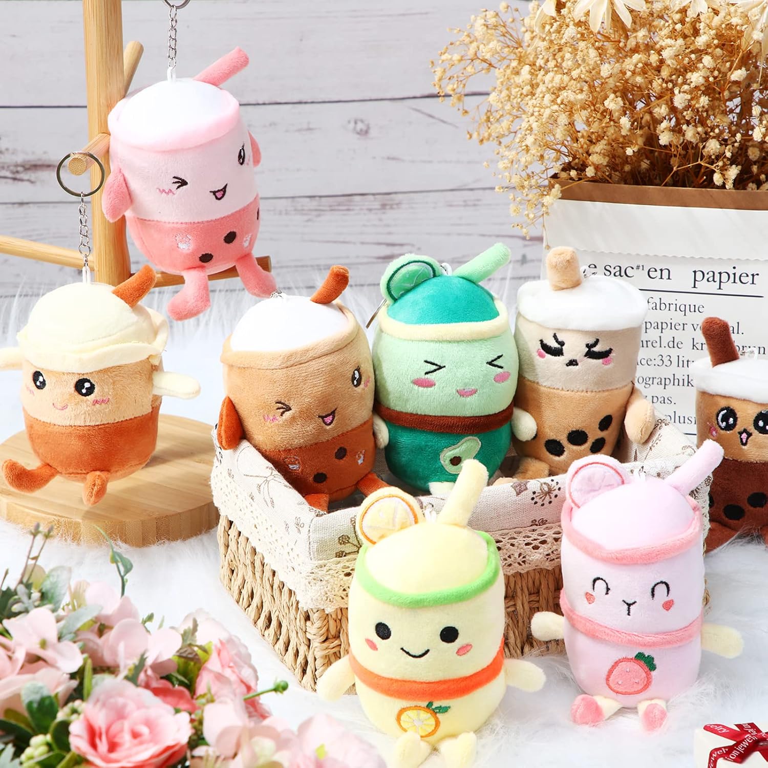 Zhanmai 12 Pack 5 Inch Bubble Tea Plush Pillow Keychain