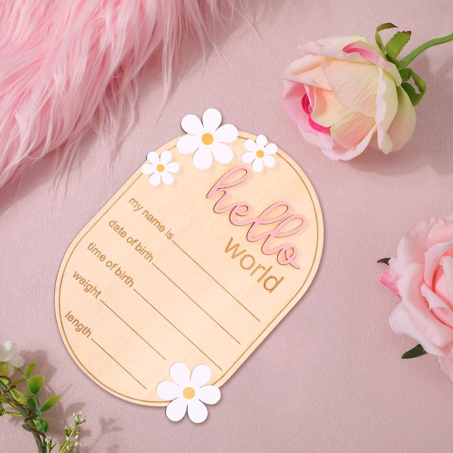 Wooden Hello World Baby Announcement Sign