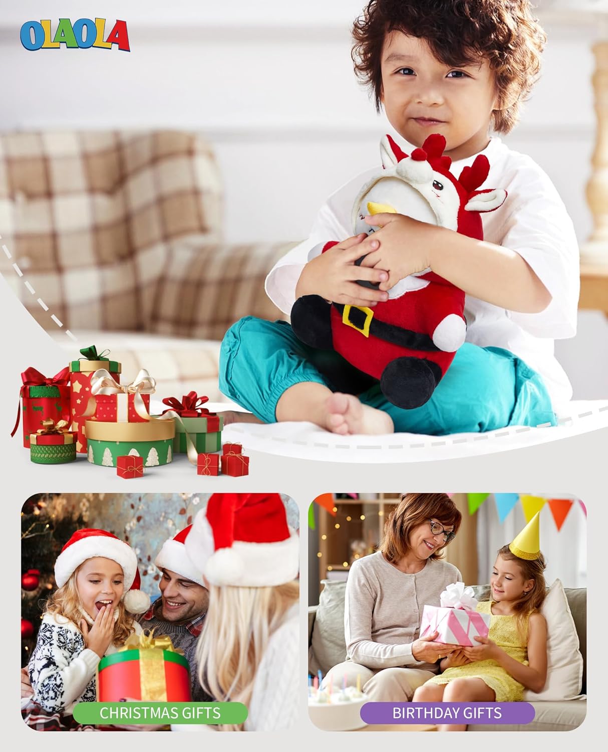 OLAOLA Christmas Reindeer Snowman Plush Pillow
