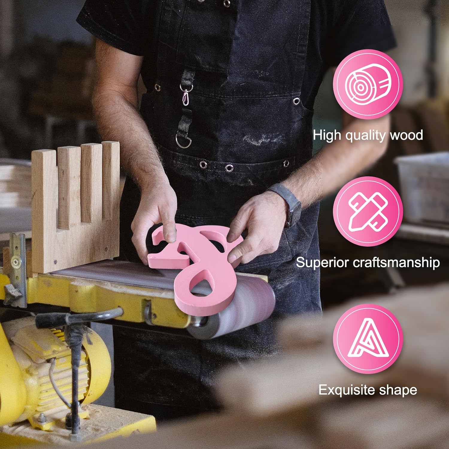 AOCEAN 8 Inch Pink Wood Letters for Wall Decor